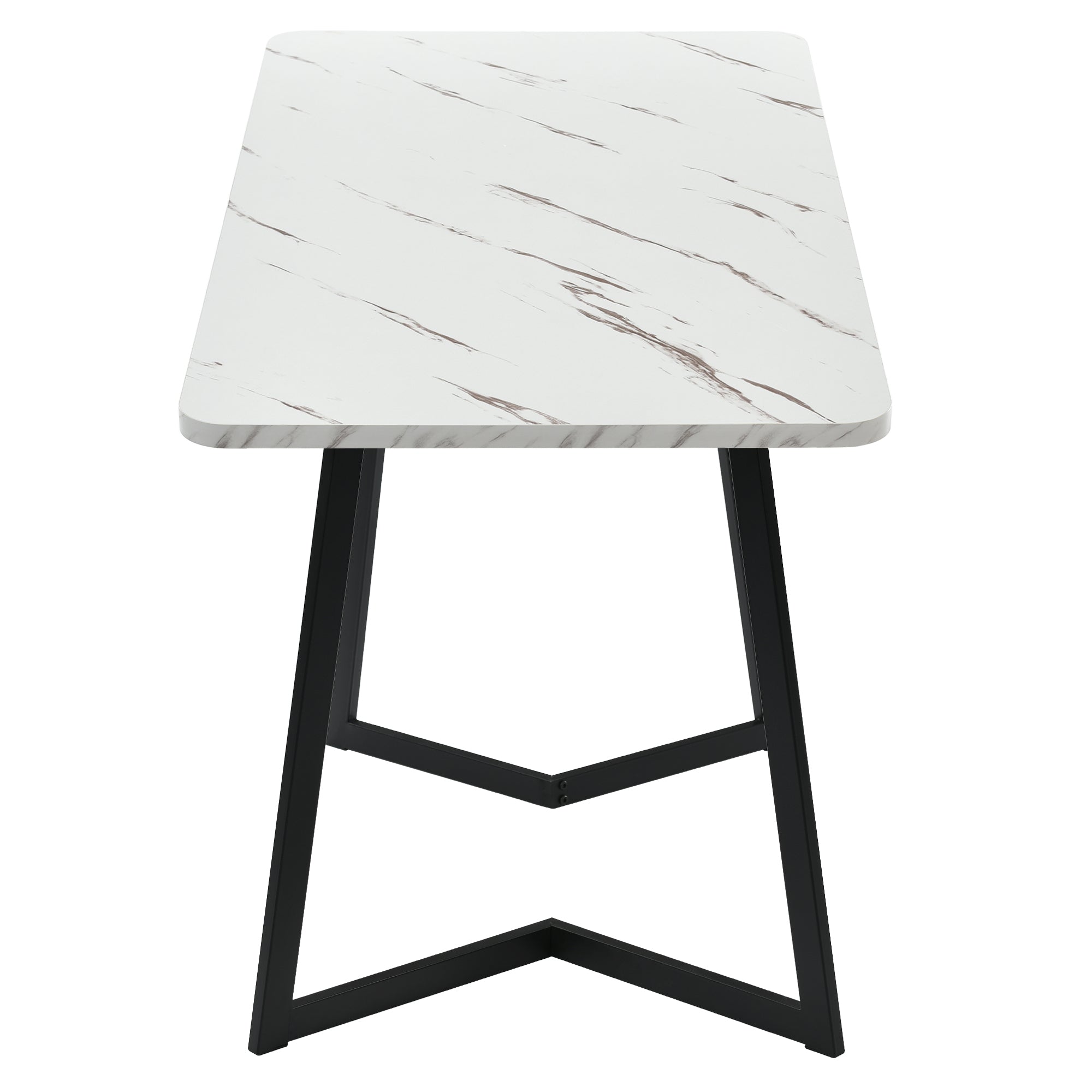 Dining Set (5-Piece) with 4 Modern Chairs, Metal Legs, Grey Linen/Black Table Legs