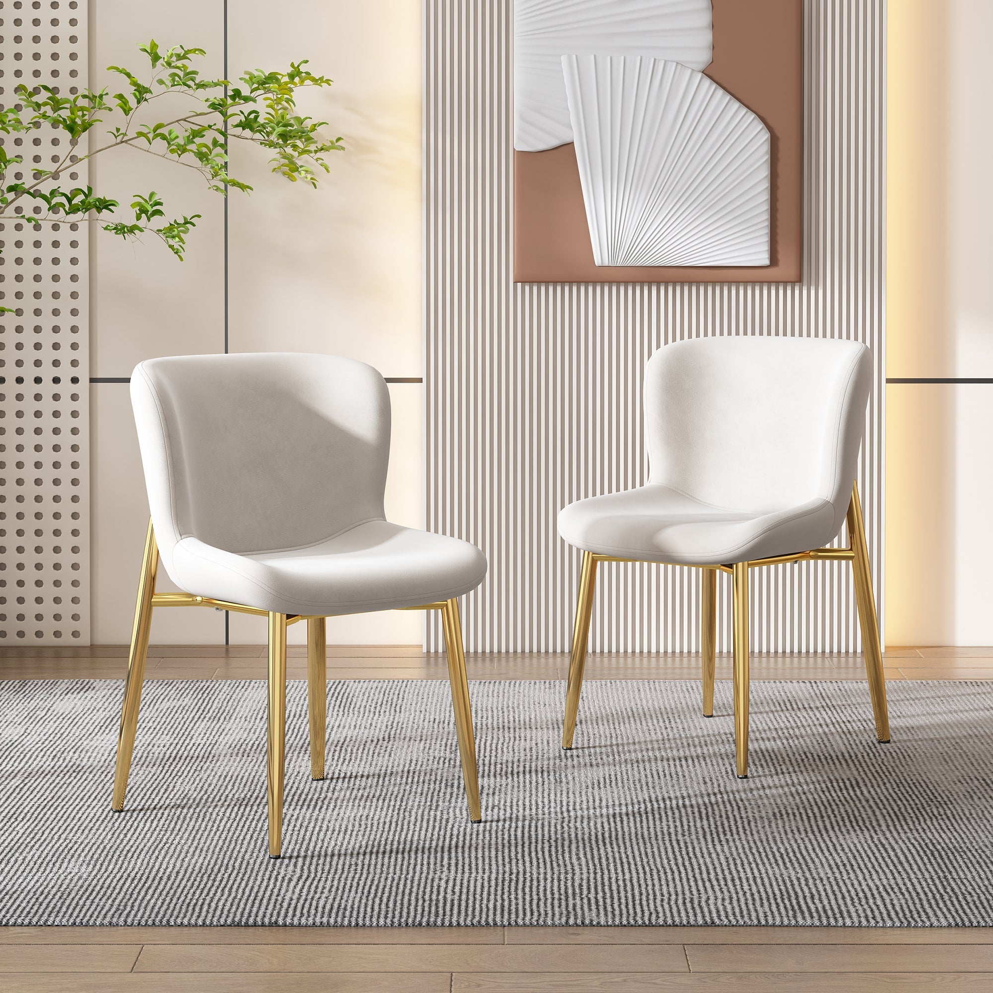 Velvet Dining Chair Set of 6 Deluxe Armchair Lounge Chair Metal Legs Beige