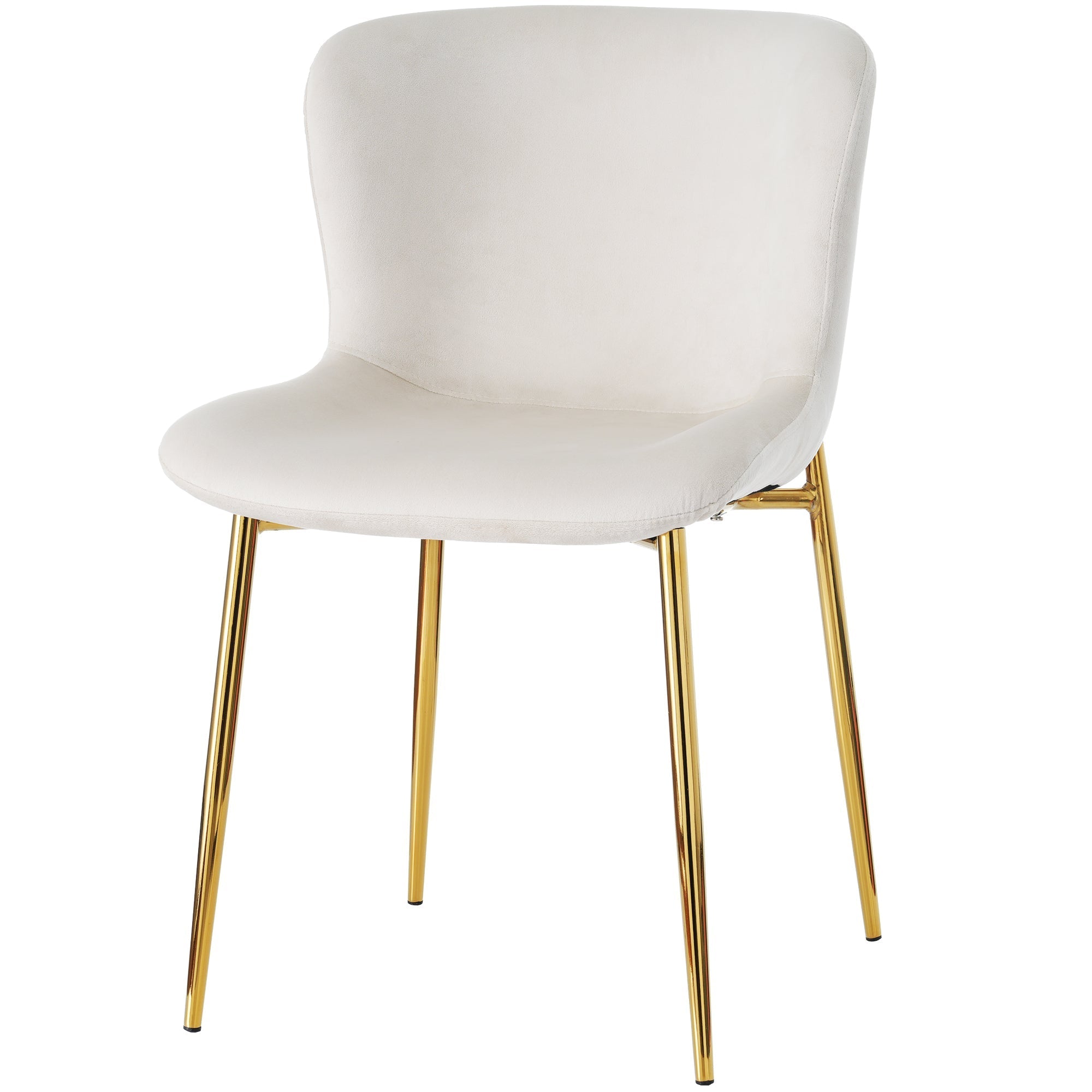 Velvet Dining Chair Set of 2 Lounge Metal Legs - Beige