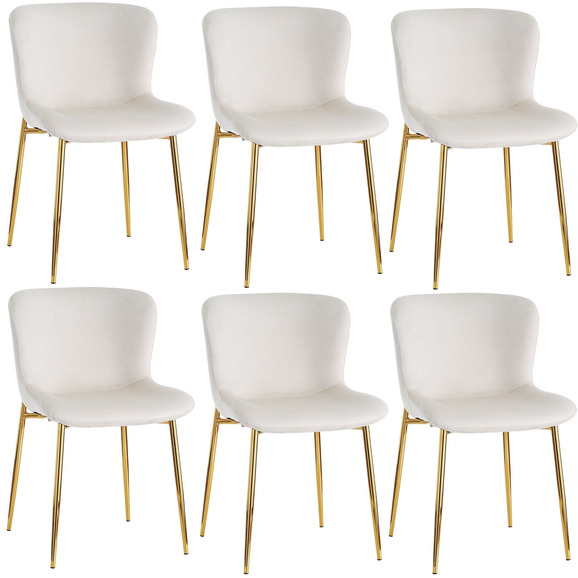 Velvet Dining Chair Set of 6 Deluxe Armchair Lounge Chair Metal Legs Beige