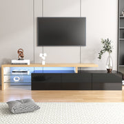 Modern TV Cabinet - Stylish Elegance, Practical Storage, Glass Shelves, LED Lighting - High-Gloss Black Wood Look