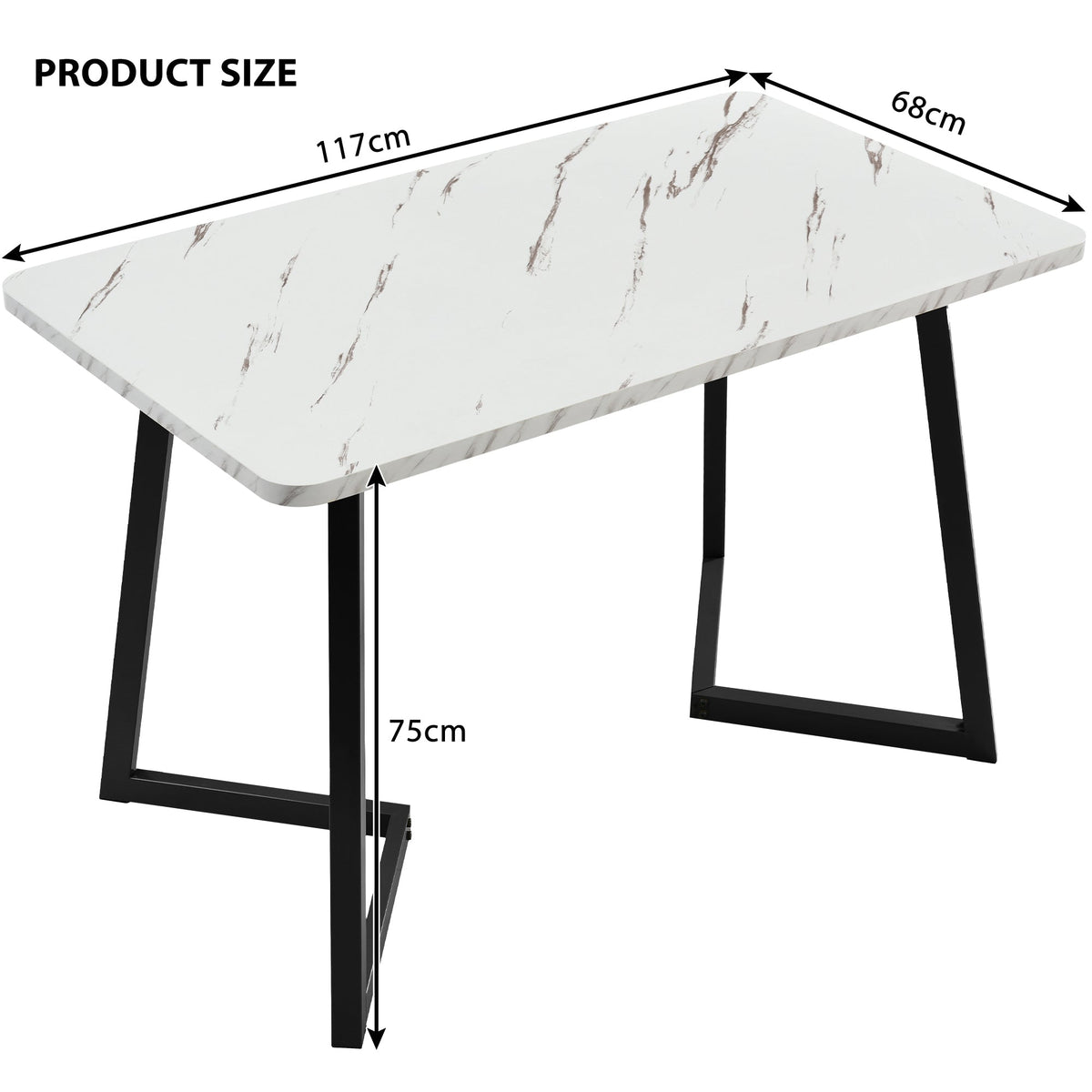 Dining Table Rectangular 117x68cm Modern Marble Pattern Metal Frame Black/White