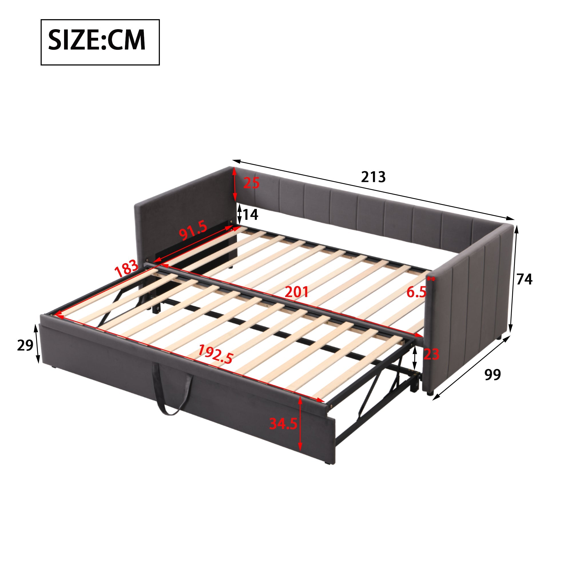 Upholstered Bed, Pull-Out Sofa Bed 90/180x200 cm with Slatted Frames, Multifunctional Velvet Fabric, Grey