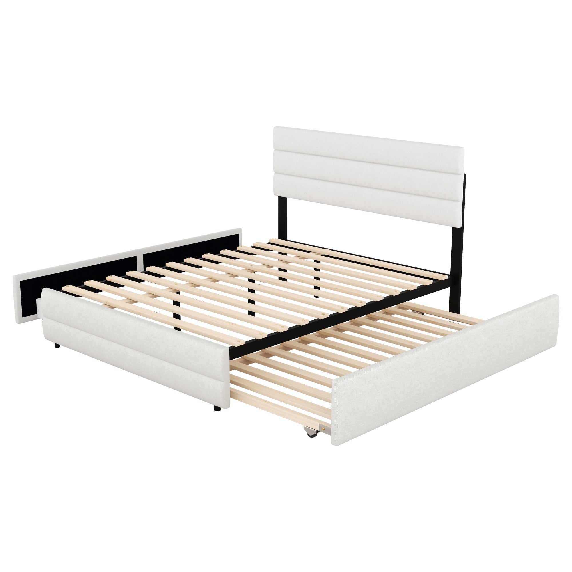 Platform Bed 140x200 with 2 Drawers - Beige