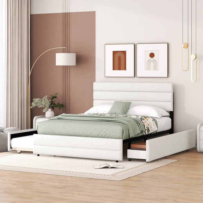 Platform Bed 140x200 with 2 Drawers - Beige