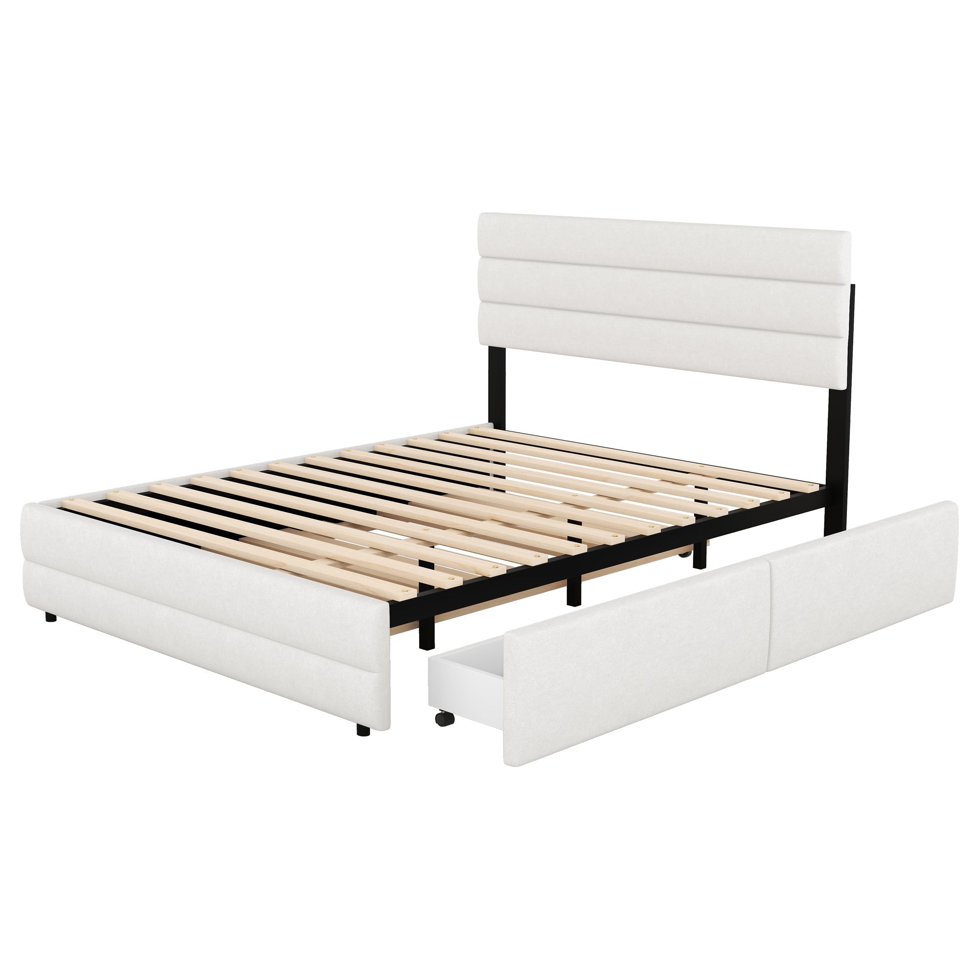 Platform Bed 140x200 with 2 Drawers - Beige