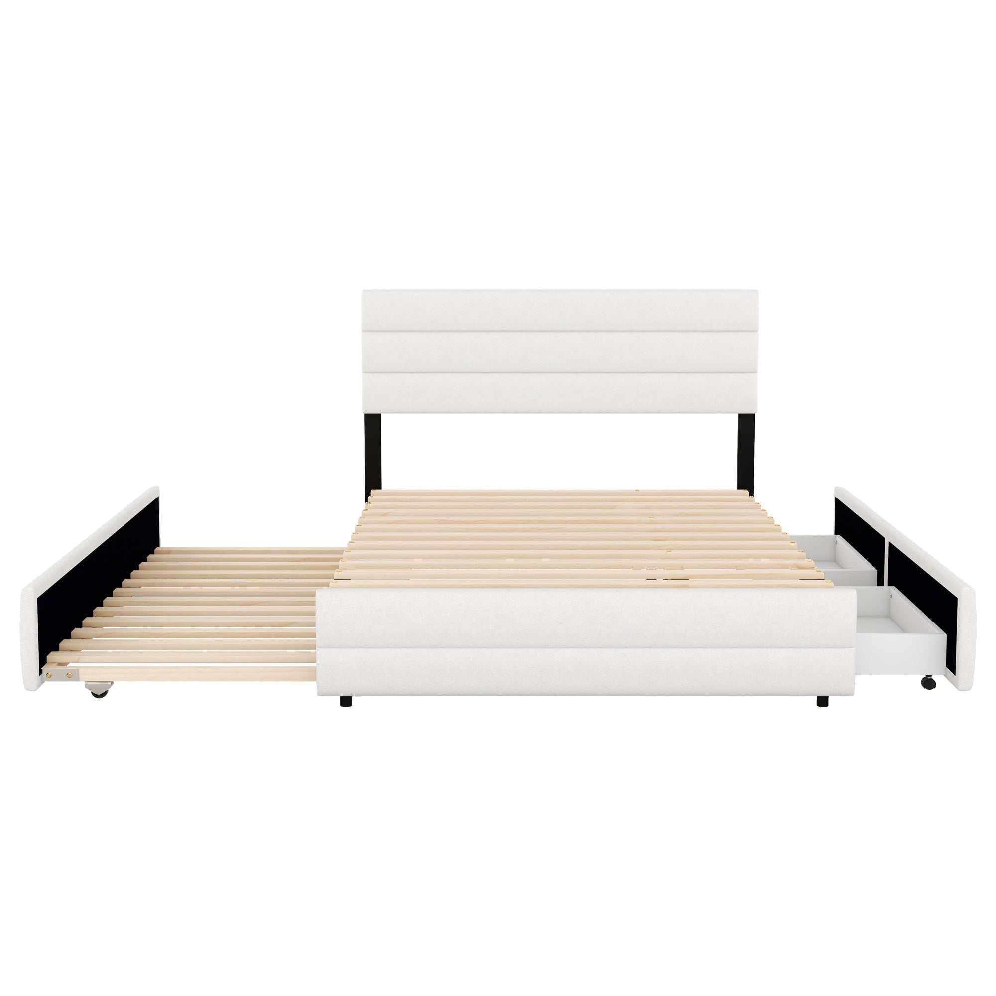 Platform Bed 140x200 with 2 Drawers - Beige