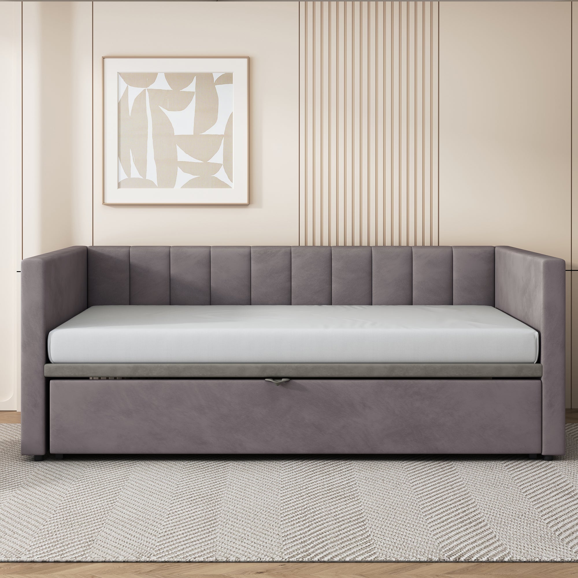 Upholstered Bed, Pull-Out Sofa Bed 90/180x200 cm with Slatted Frames, Multifunctional Velvet Fabric, Grey