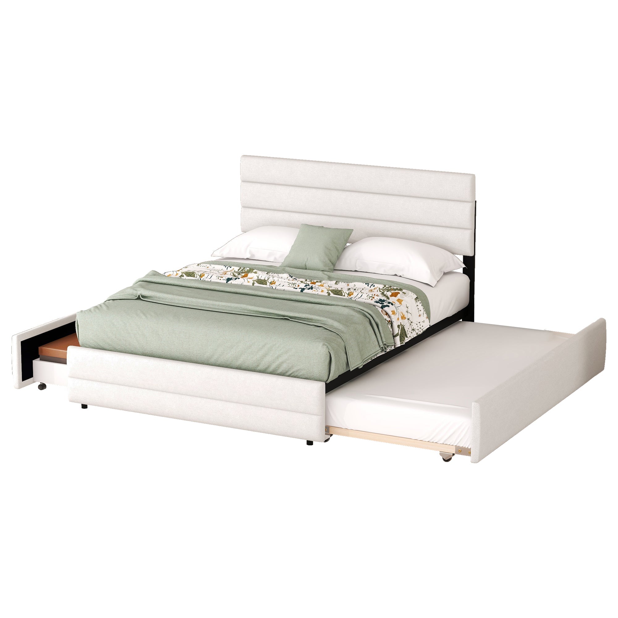 Platform Bed 140x200 with 2 Drawers - Beige