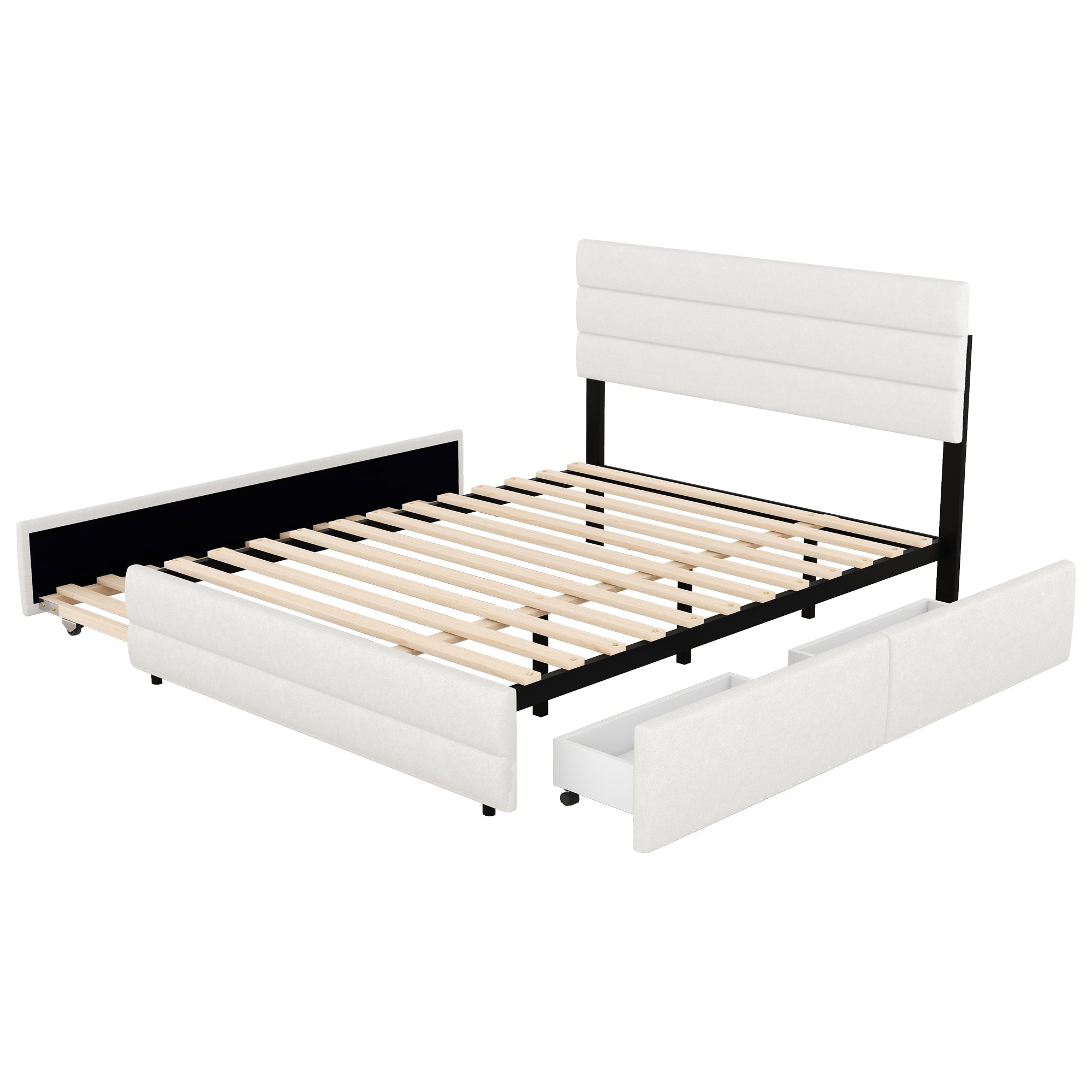 Platform Bed 140x200 with 2 Drawers - Beige