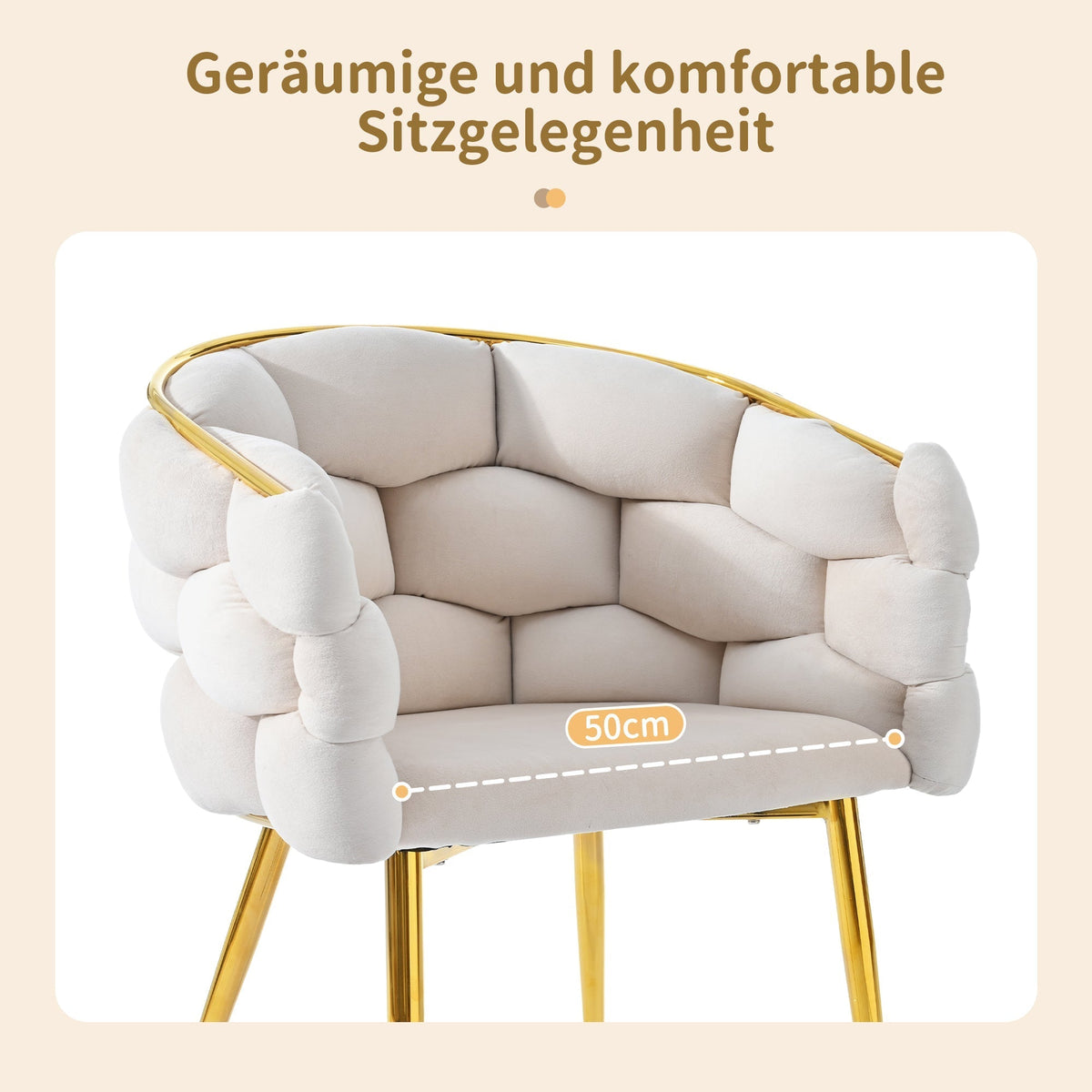 Luxury Velvet Chair, Modern Dining Accent Makeup Chair Gold-Plated Iron Legs, Beige