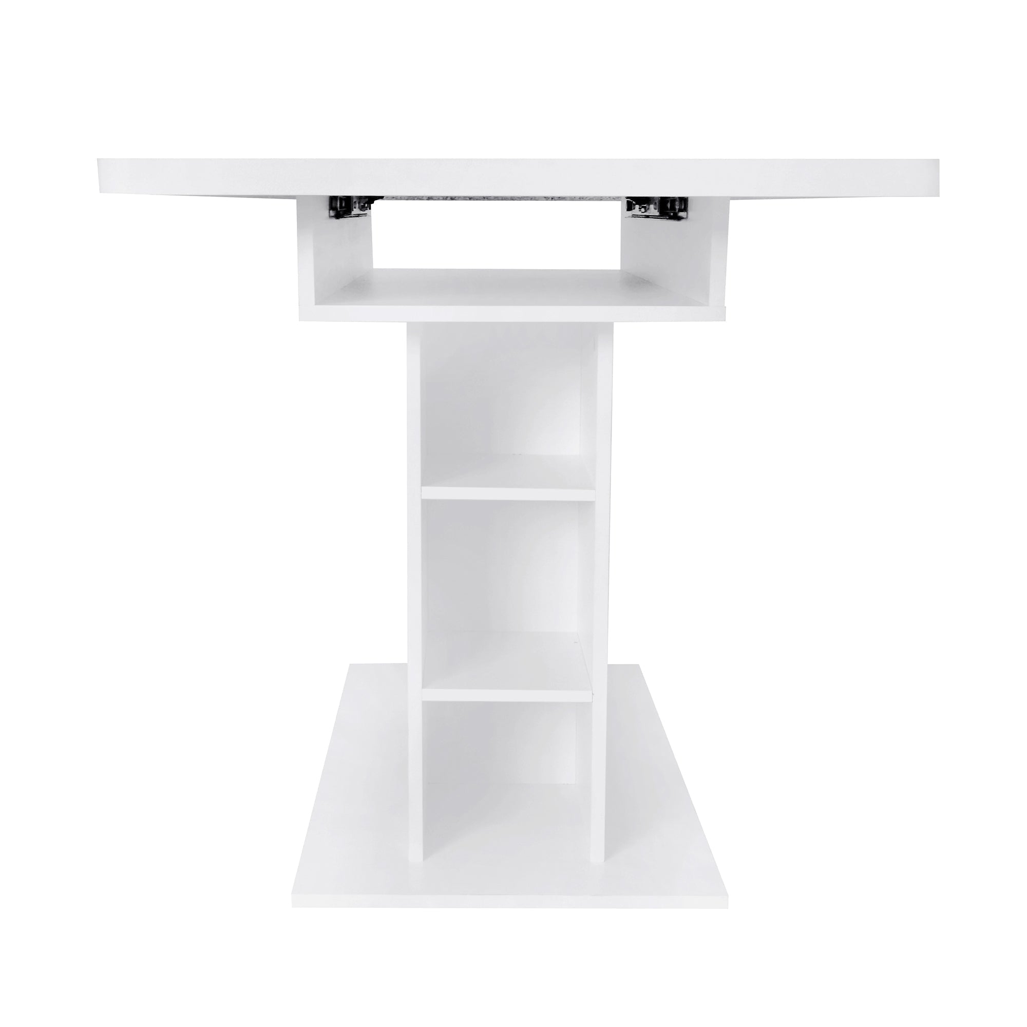 Extendable Dining Set with 4 Sherpa Chairs and Storage, Rectangular, White
