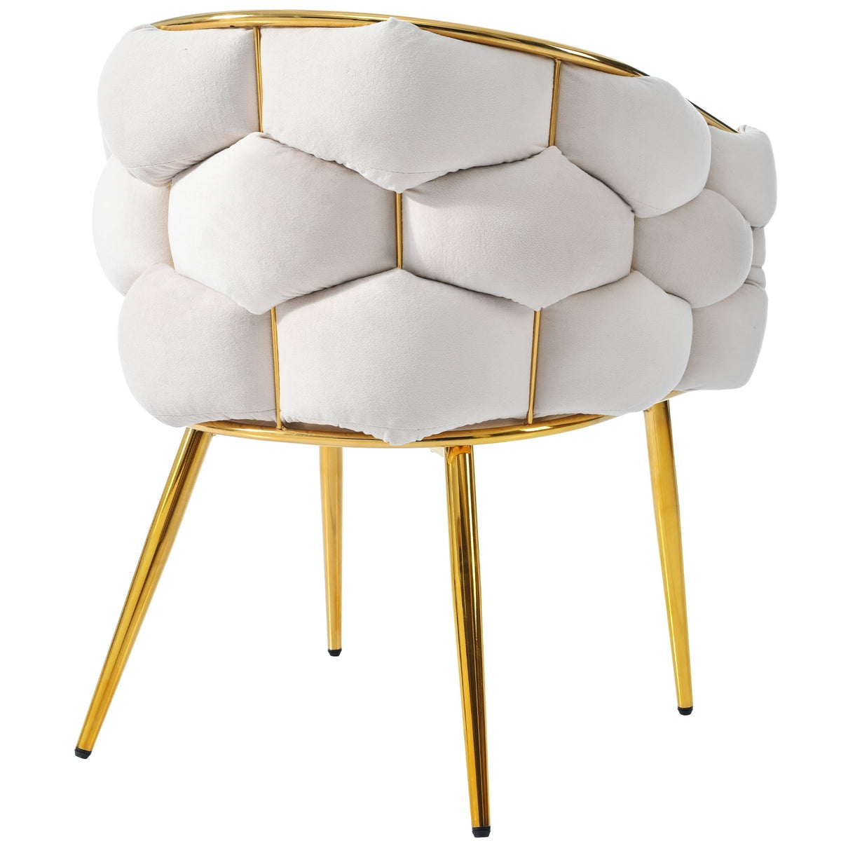 Luxury Velvet Chair, Modern Dining Accent Makeup Chair Gold-Plated Iron Legs, Beige