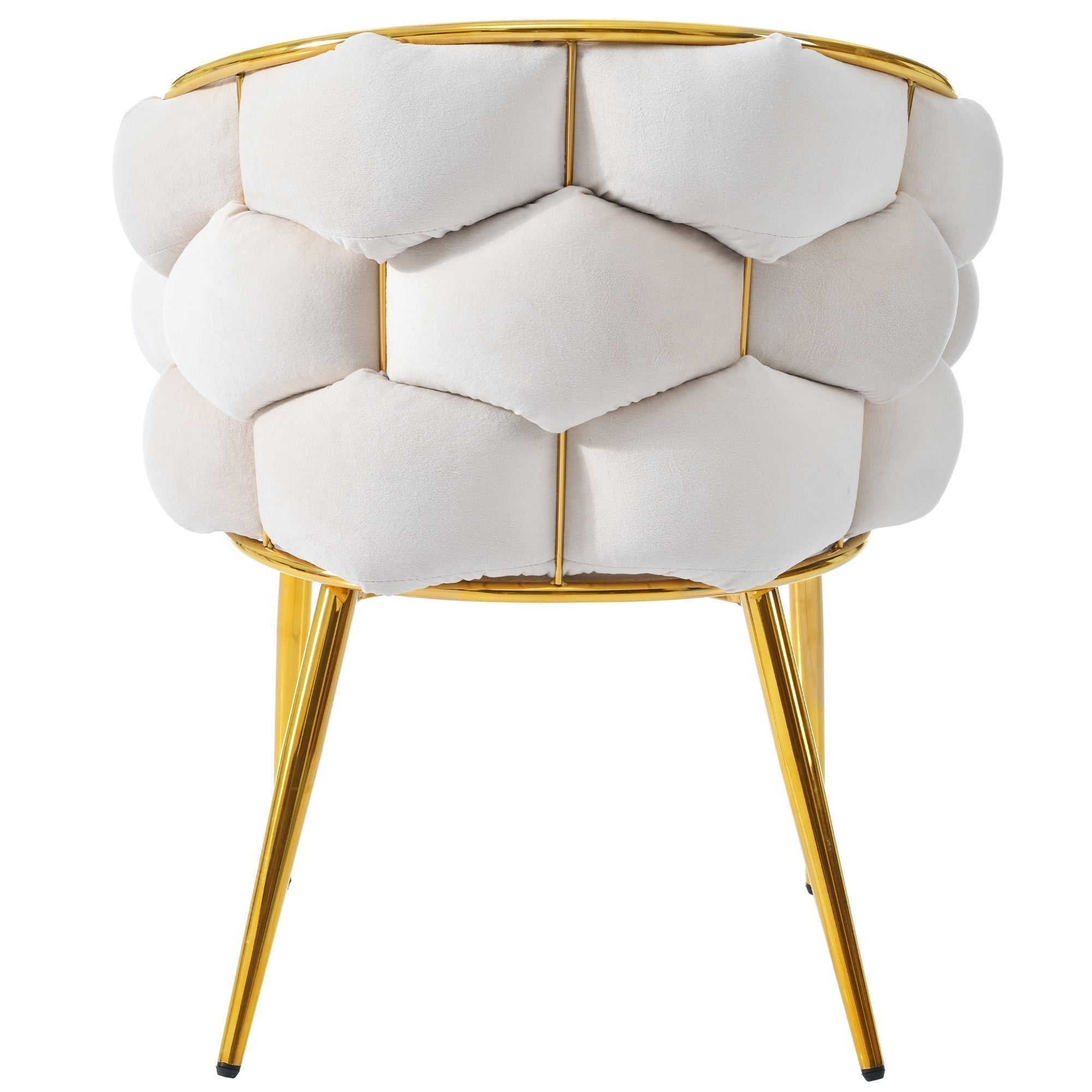Luxury Velvet Chair, Modern Dining Accent Makeup Chair Gold-Plated Iron Legs, Beige