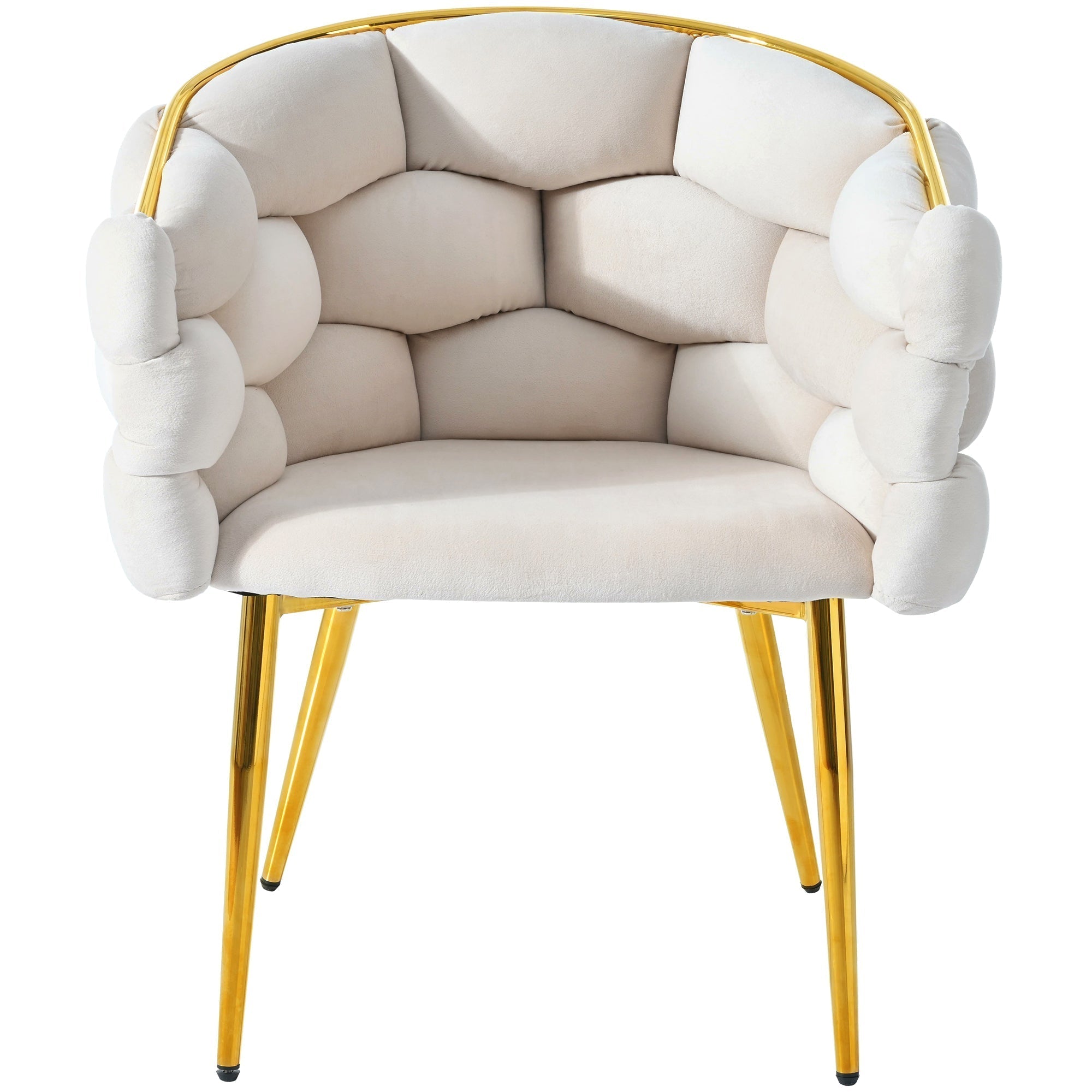 Luxury Velvet Chair, Modern Dining Accent Makeup Chair Gold-Plated Iron Legs, Beige