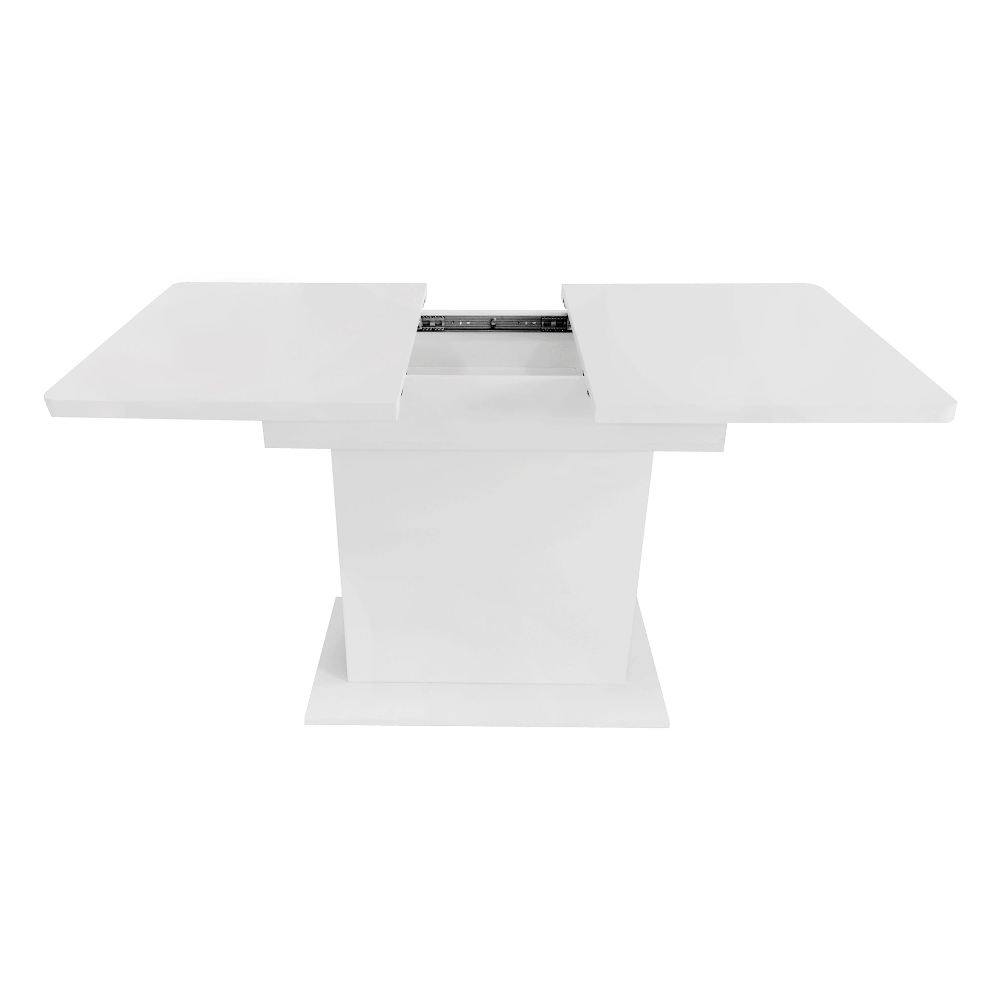 Extendable Dining Table with Storage and Iron Frame, Space-Saving Rectangular Design, White