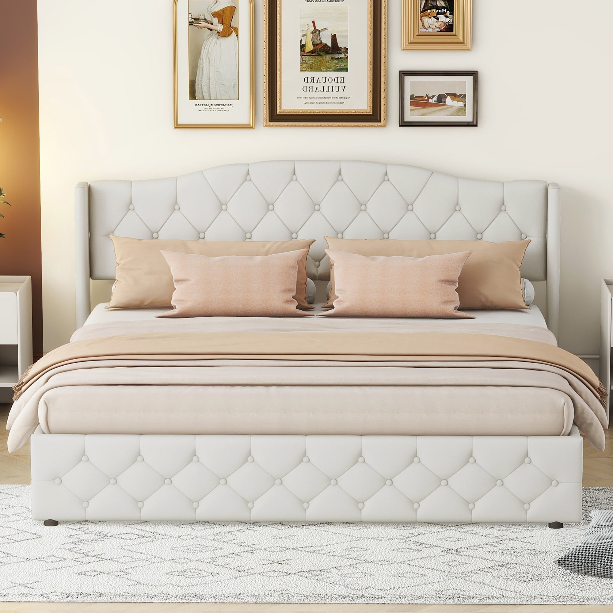 Multifunctional Flat Bed with Hydraulic Storage, 180 x 200, Beige