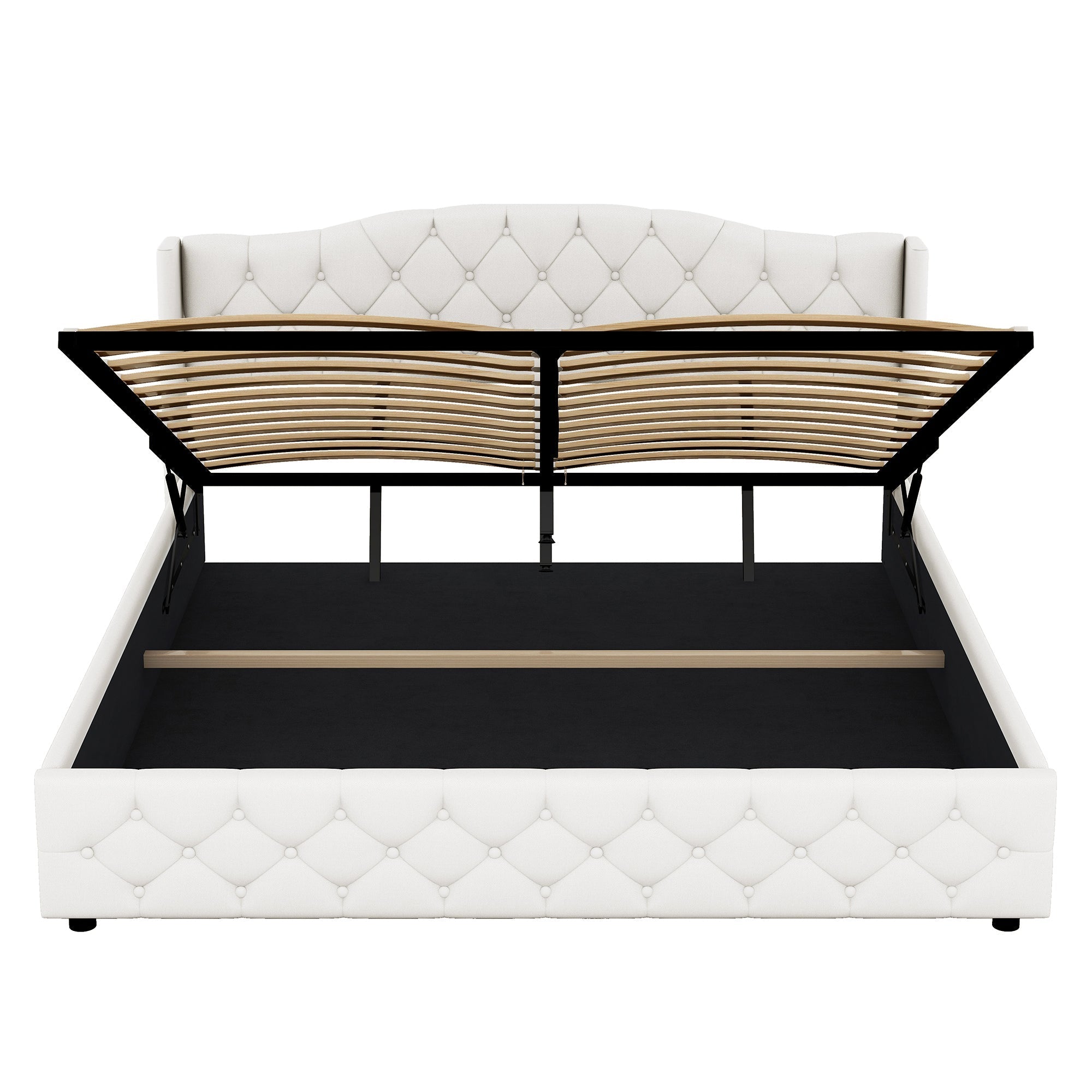Multifunctional Flat Bed with Hydraulic Storage, 180 x 200, Beige