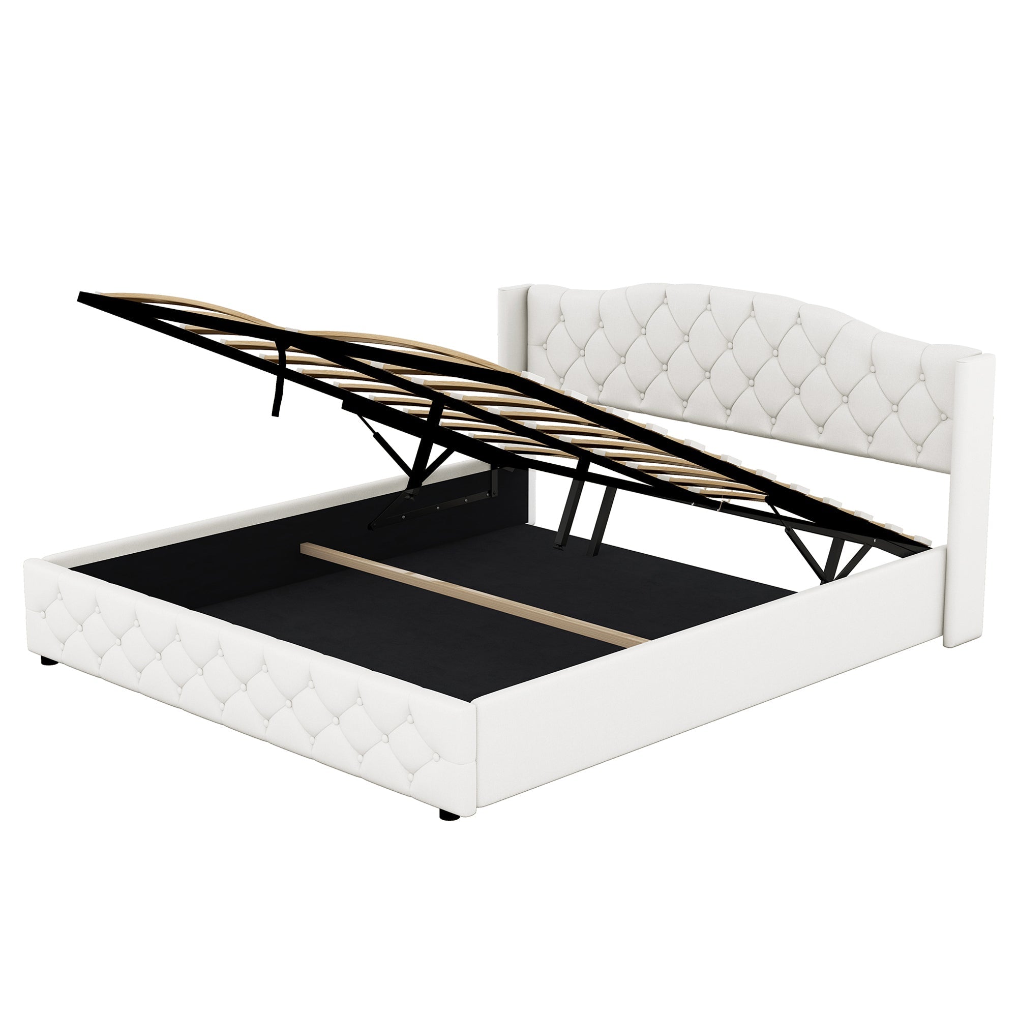 Multifunctional Flat Bed with Hydraulic Storage, 180 x 200, Beige