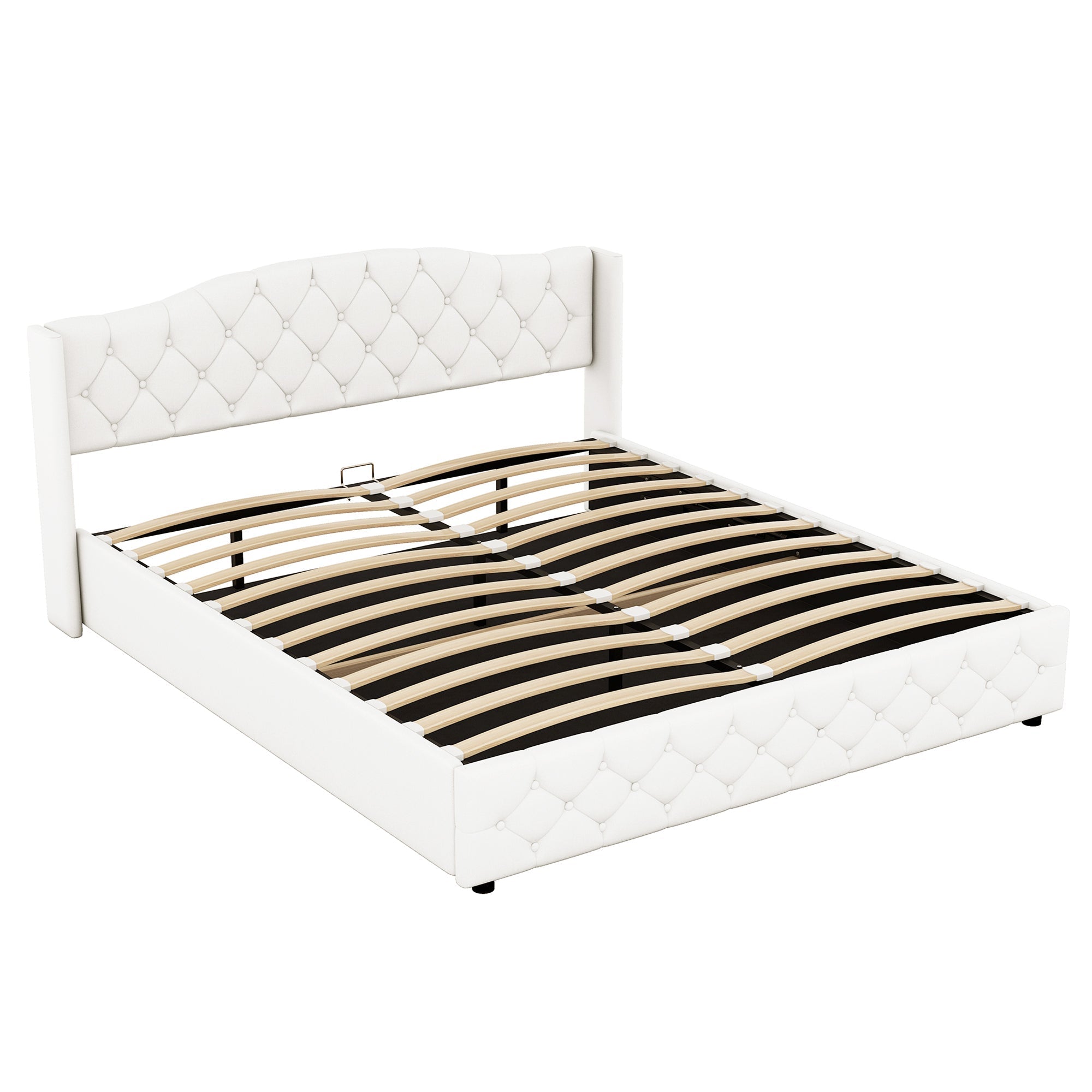 Multifunctional Flat Bed with Hydraulic Storage, 180 x 200, Beige