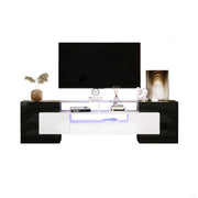 TV Cabinet, 200cm LED Low Panel, High-Gloss White & Black