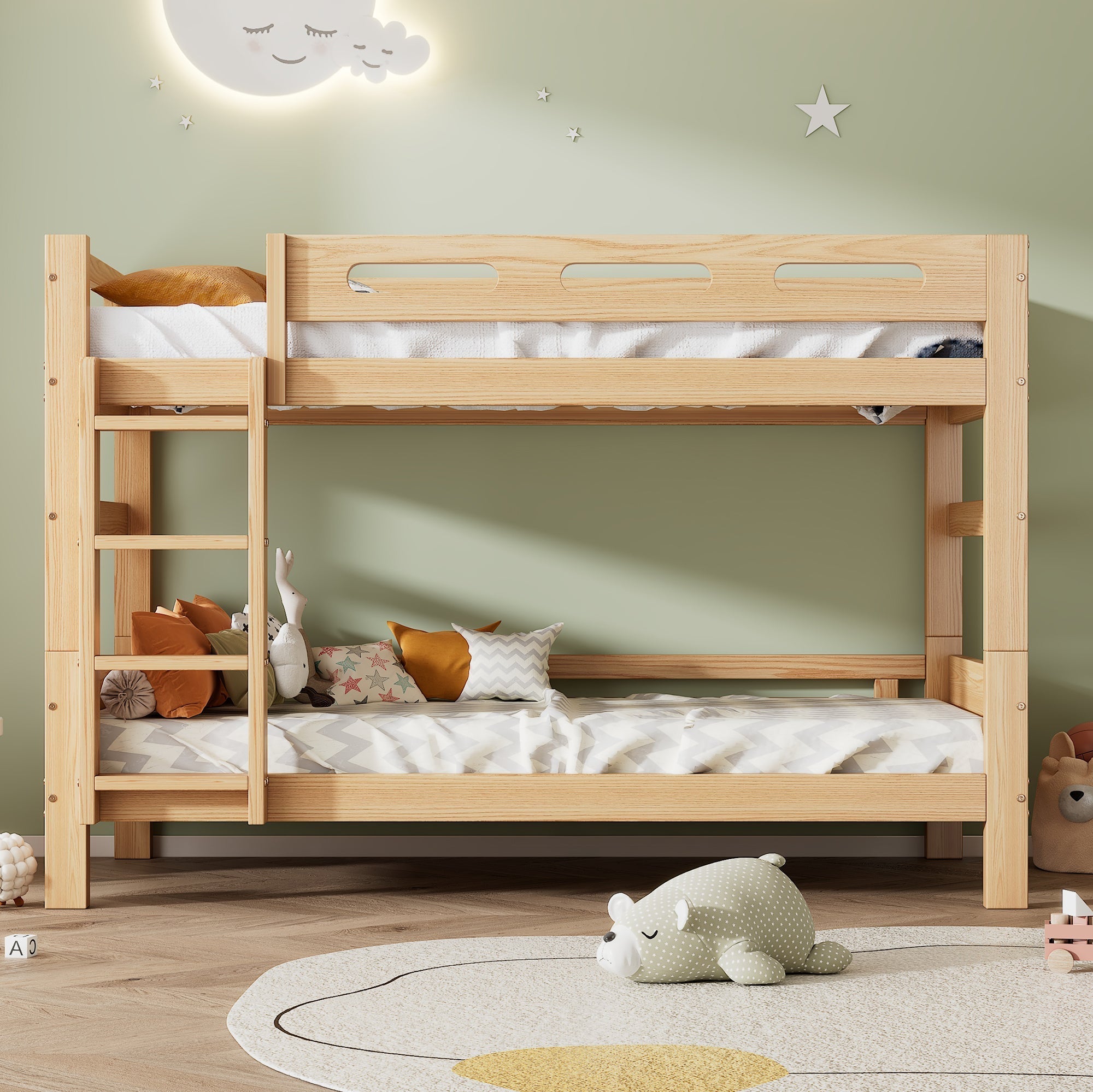 Bunk Bed 90x200cm Divisible 2 Single Beds Sturdy Pine Frame, Natural