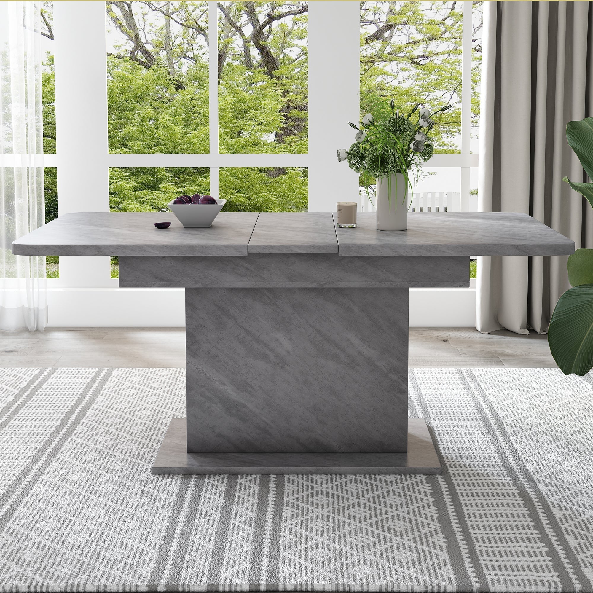 Extendable Dining Table Rectangular Storage Iron - Concrete Look