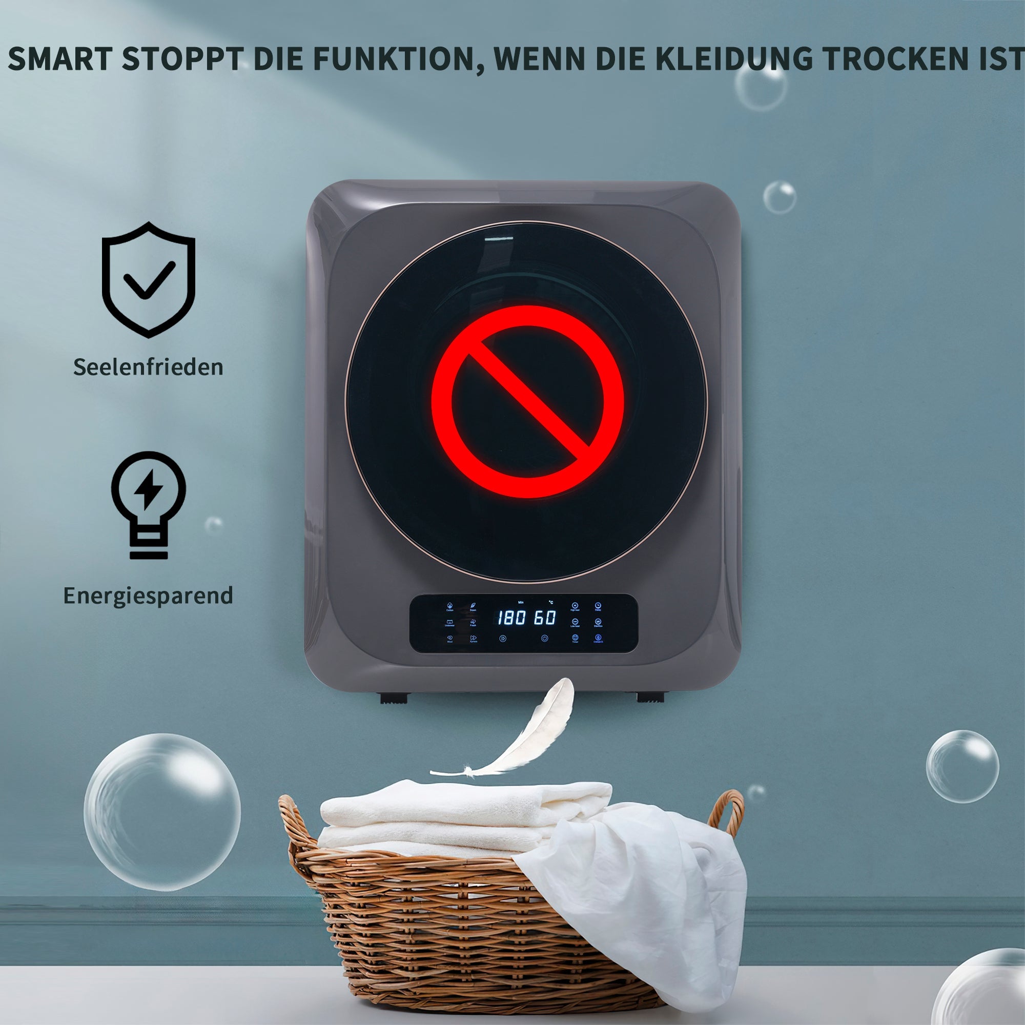Exhaust Gas Dryer 3-4 kg 850W 6 Programs Overheating Protection, Stainless Steel