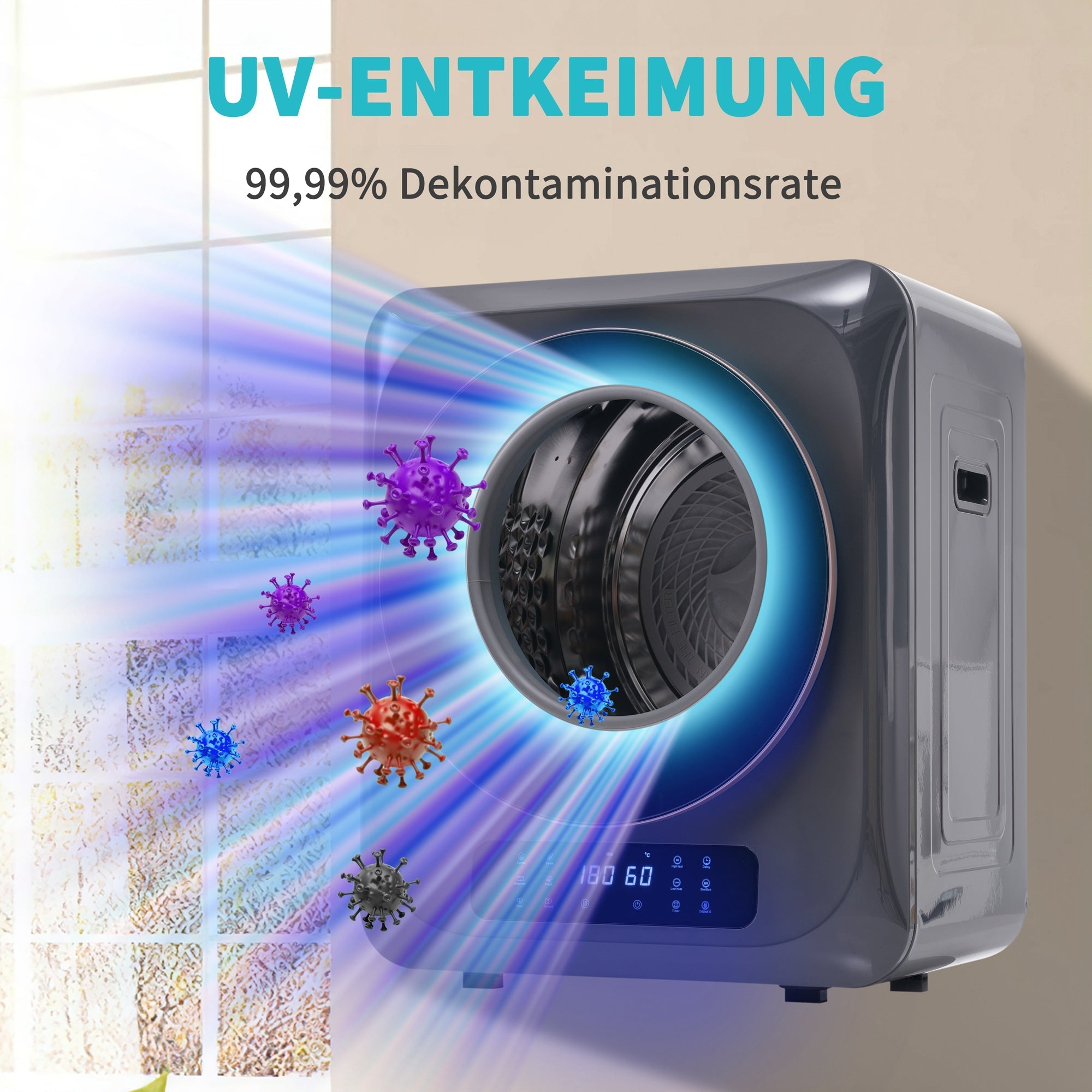 Exhaust Gas Dryer 3-4 kg 850W 6 Programs Overheating Protection, Stainless Steel
