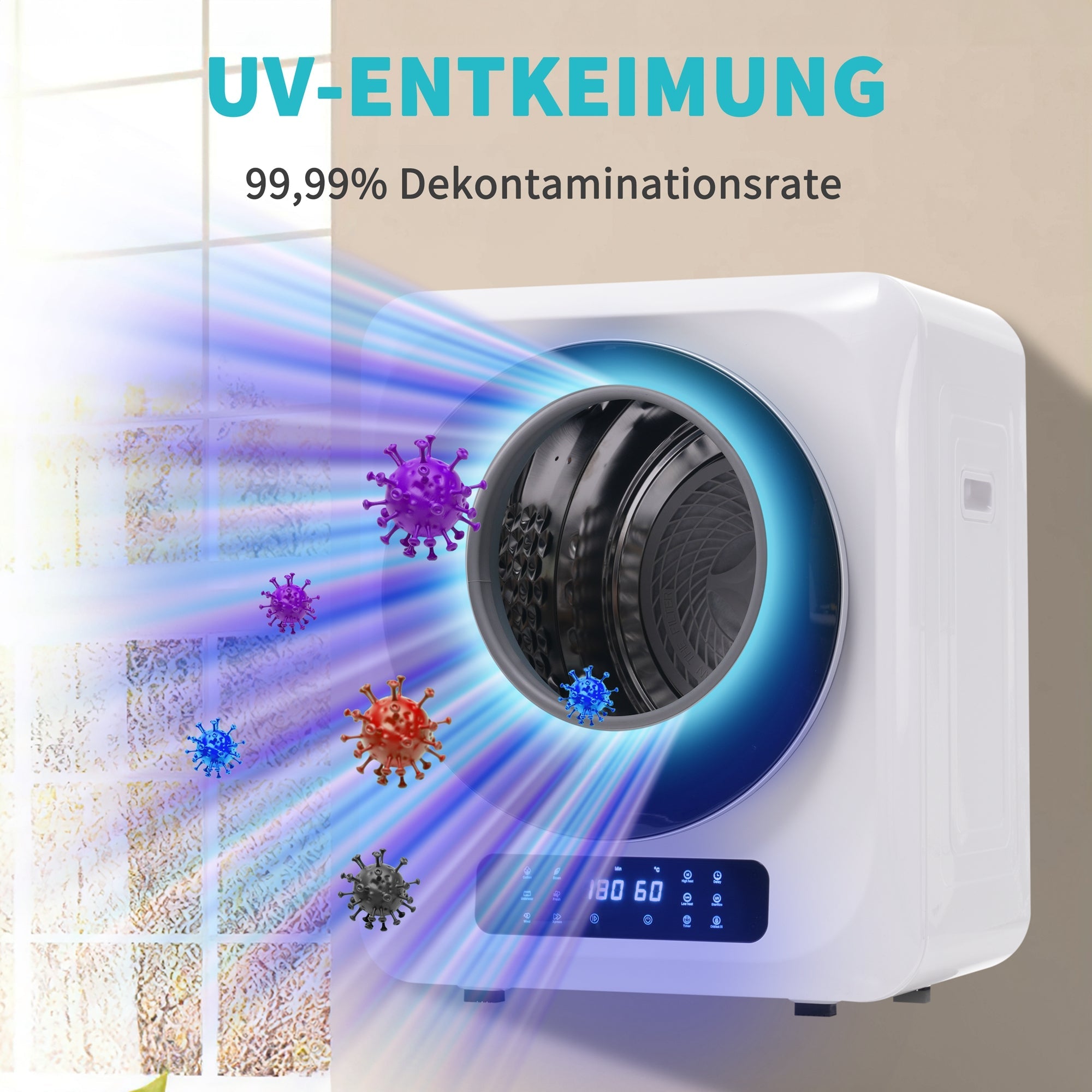 Exhaust Gas Dryer, 3kg (4kg Max) 850W 6 Programs Wall Mount, Stainless Steel