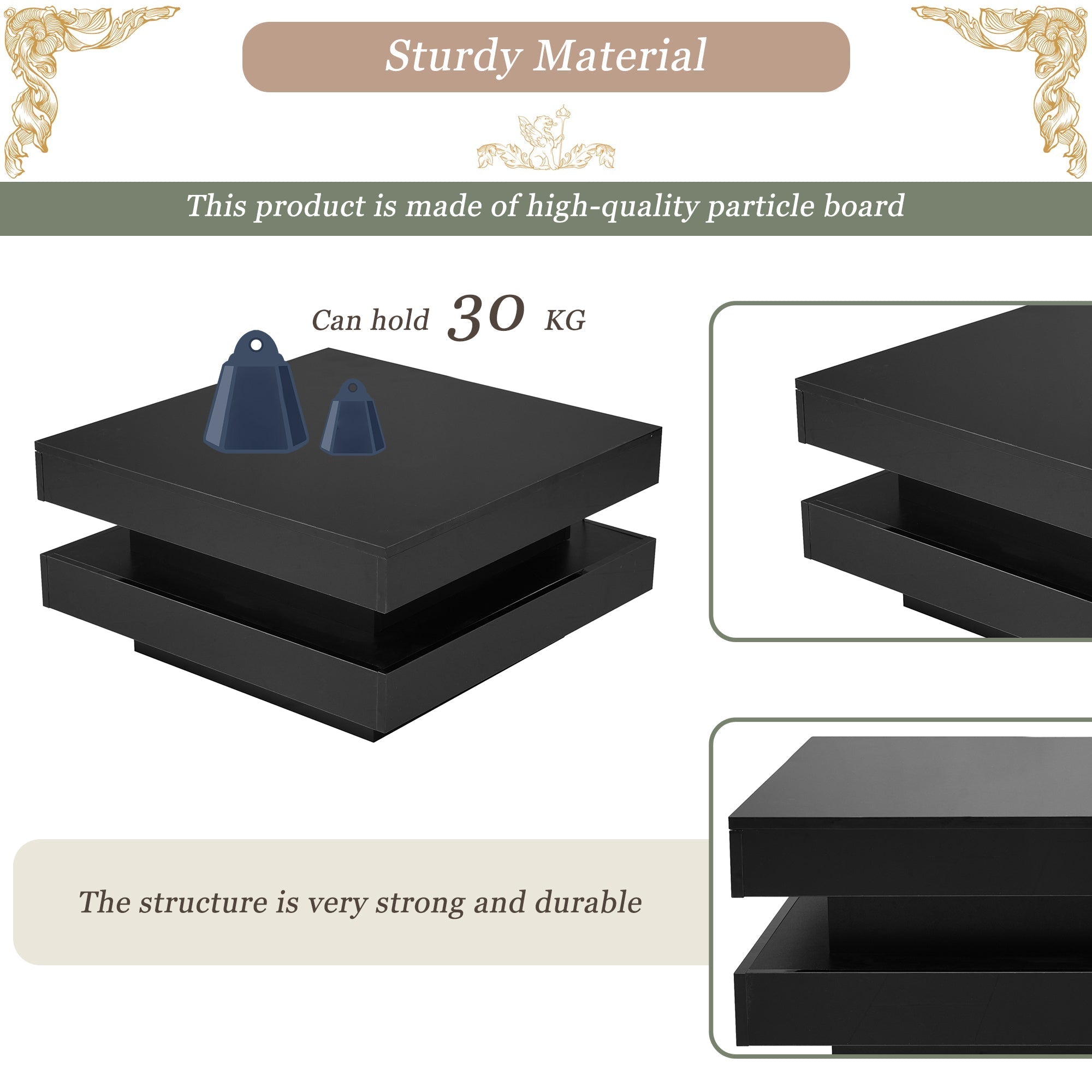 Square Coffee Table - Modern Tech, 16-Color LED Lighting, 70x70x36 cm, Black