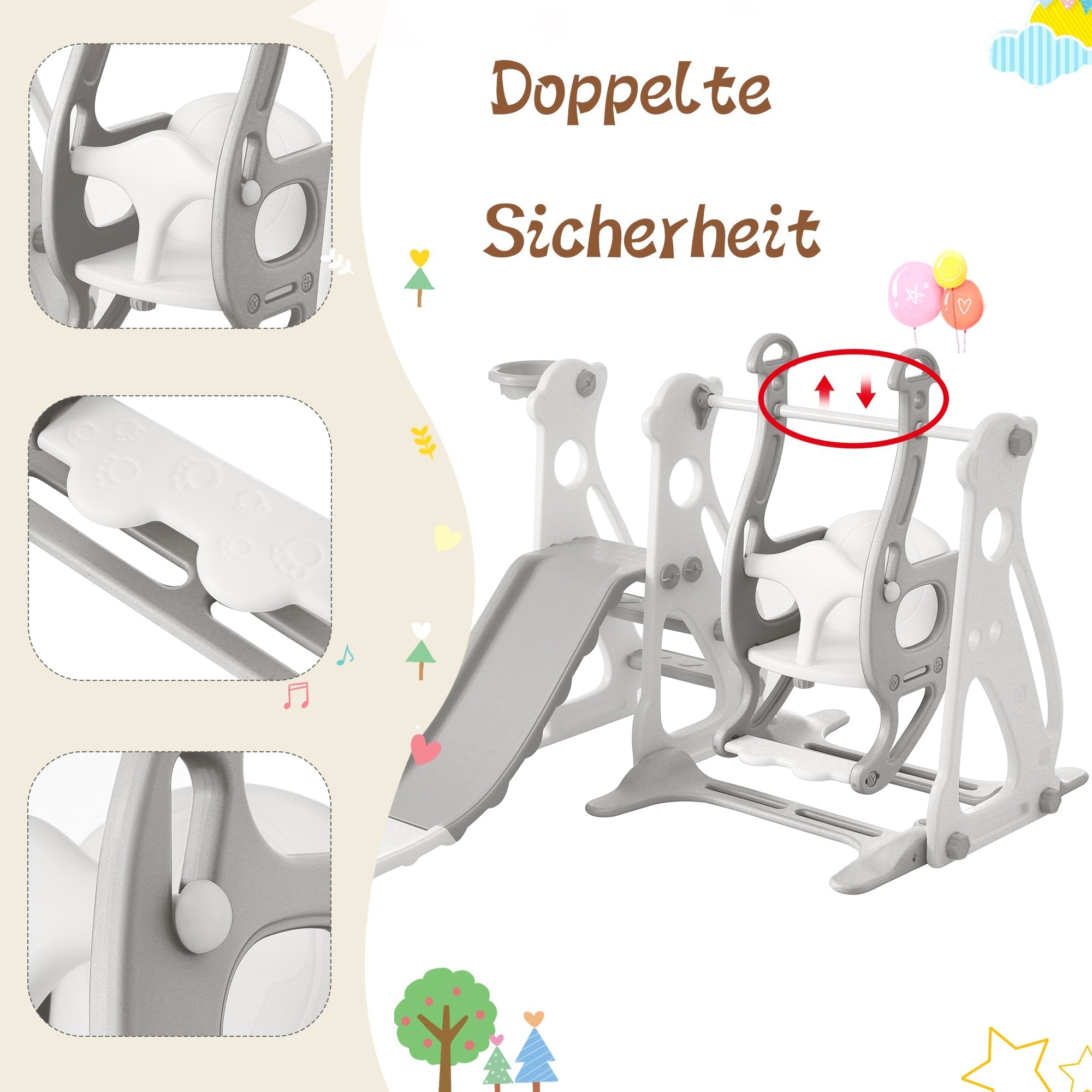 Children's Slide with Swing 4-in-1 Basketball Hoop Indoor