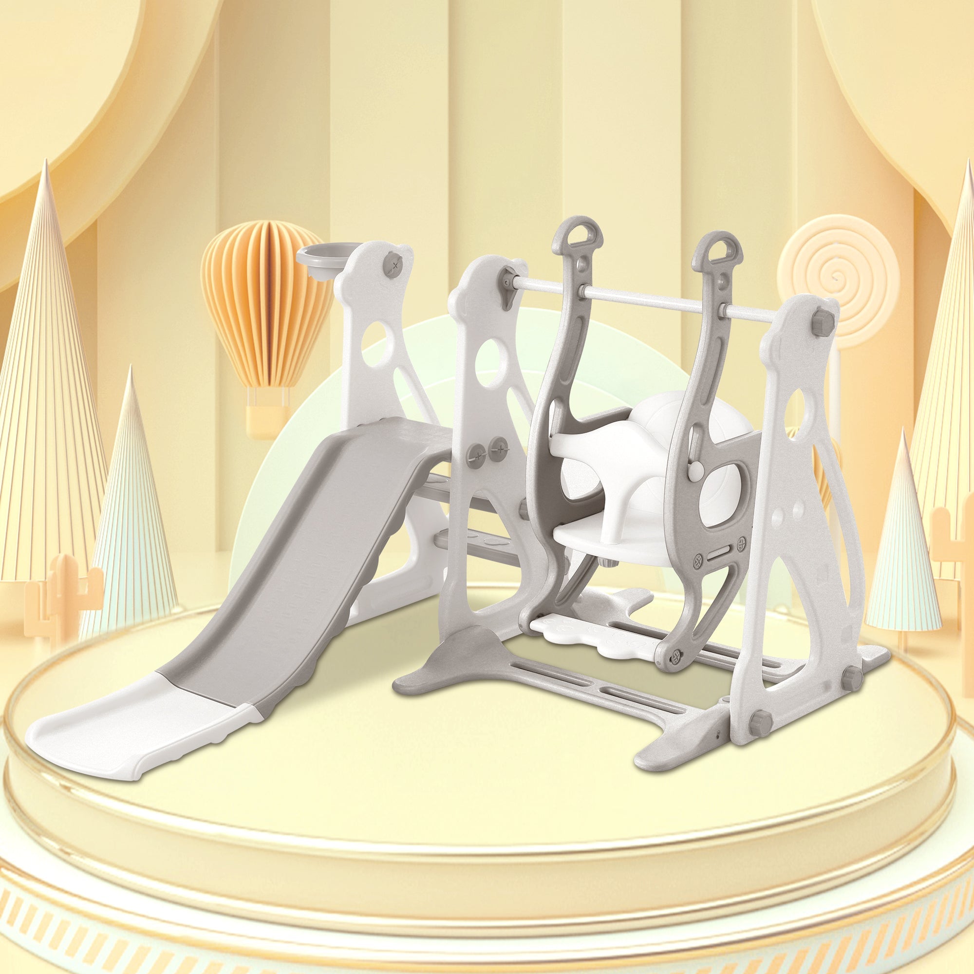 Children's Slide with Swing 4-in-1 Basketball Hoop Indoor