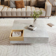 Coffee Table with Removable Storage Box, Concrete Gray and Wood