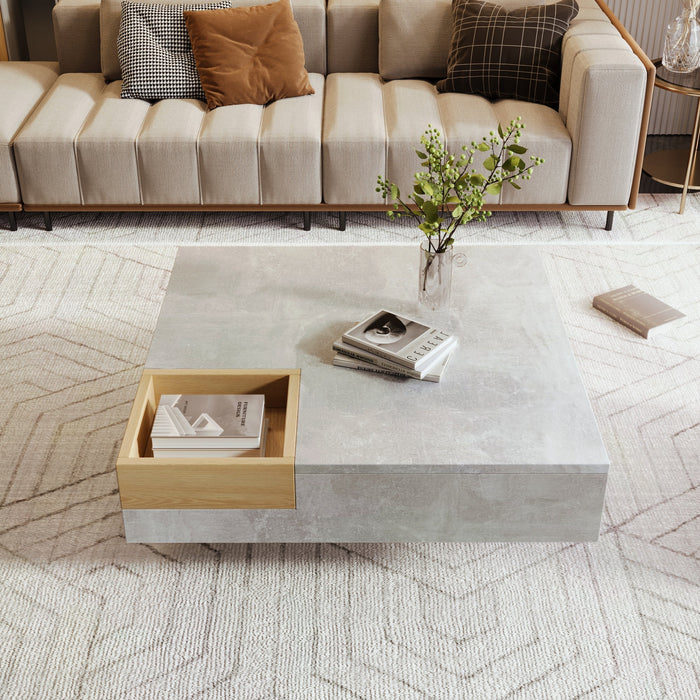 Coffee Table with Removable Storage Box, Concrete Gray and Wood