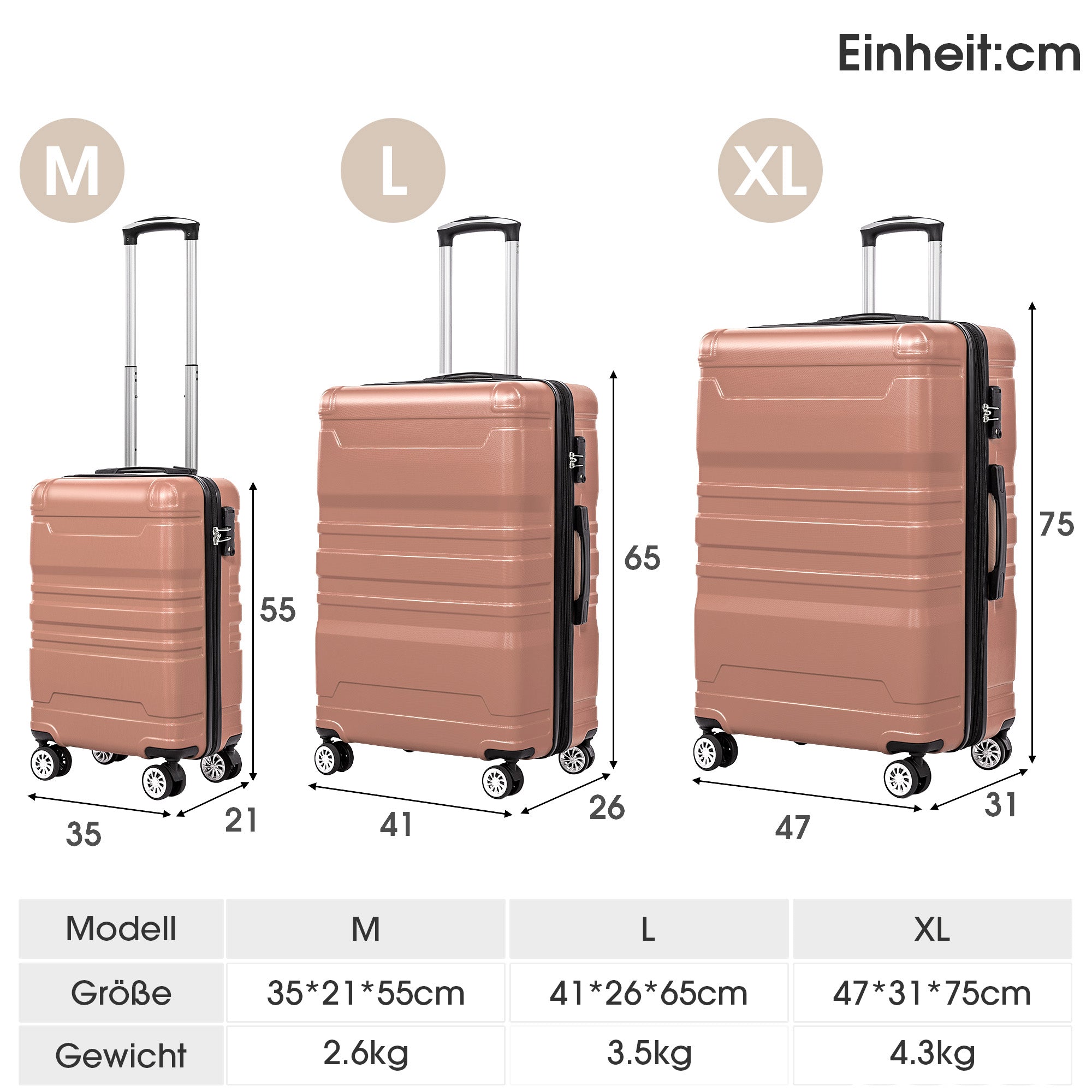 Hard-shell Carry-on Luggage, TSA Lock Universal Wheel Expandable 3-Piece Set, Rose Gold