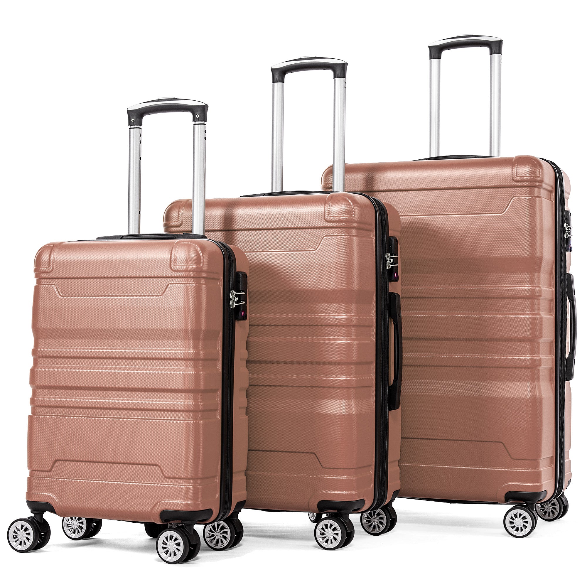 Hard-shell Carry-on Luggage, TSA Lock Universal Wheel Expandable 3-Piece Set, Rose Gold