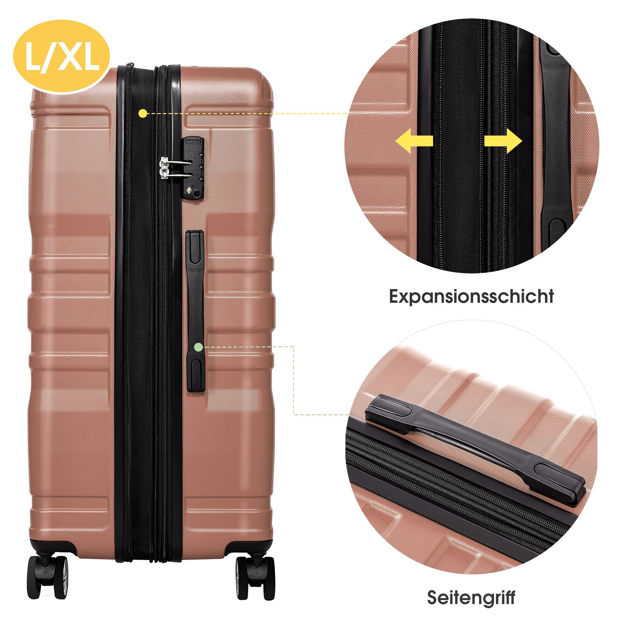 Hard-shell Carry-on Luggage, TSA Lock Universal Wheel Expandable 3-Piece Set, Rose Gold