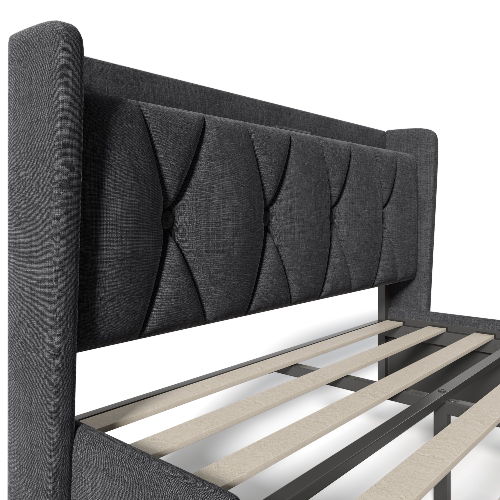 AB20485152G Upholstered Bed with USB Charging, 4 Drawers and Slatted Base, 160x200cm, Grey Linen