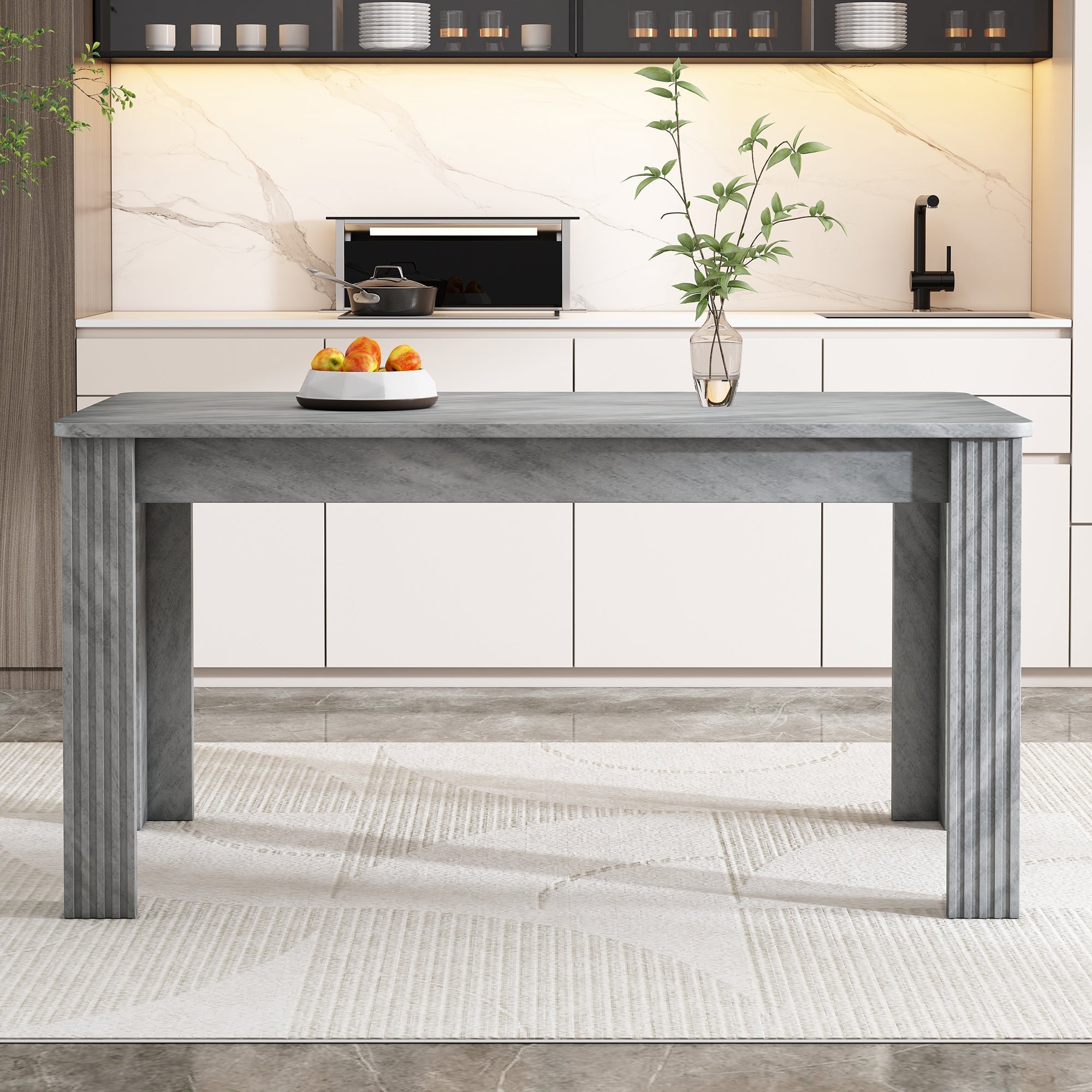 Dining Table Rectangular Sturdy Modern Oak - Concrete Look