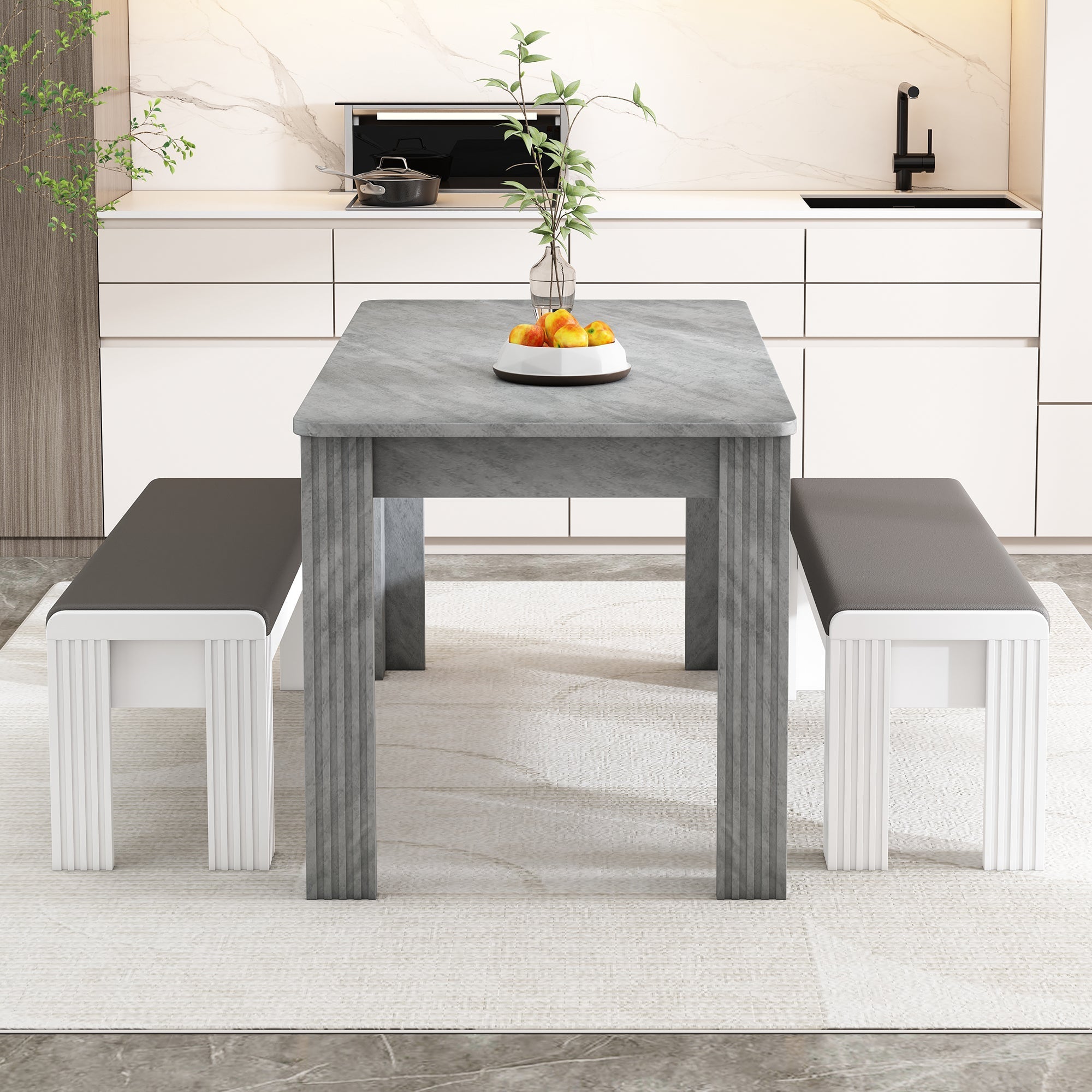 Dining Table Rectangular Sturdy Modern Oak - Concrete Look