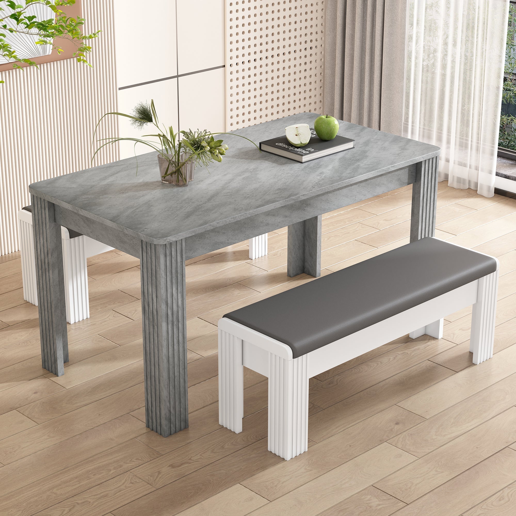 Dining Table Rectangular Sturdy Modern Oak - Concrete Look