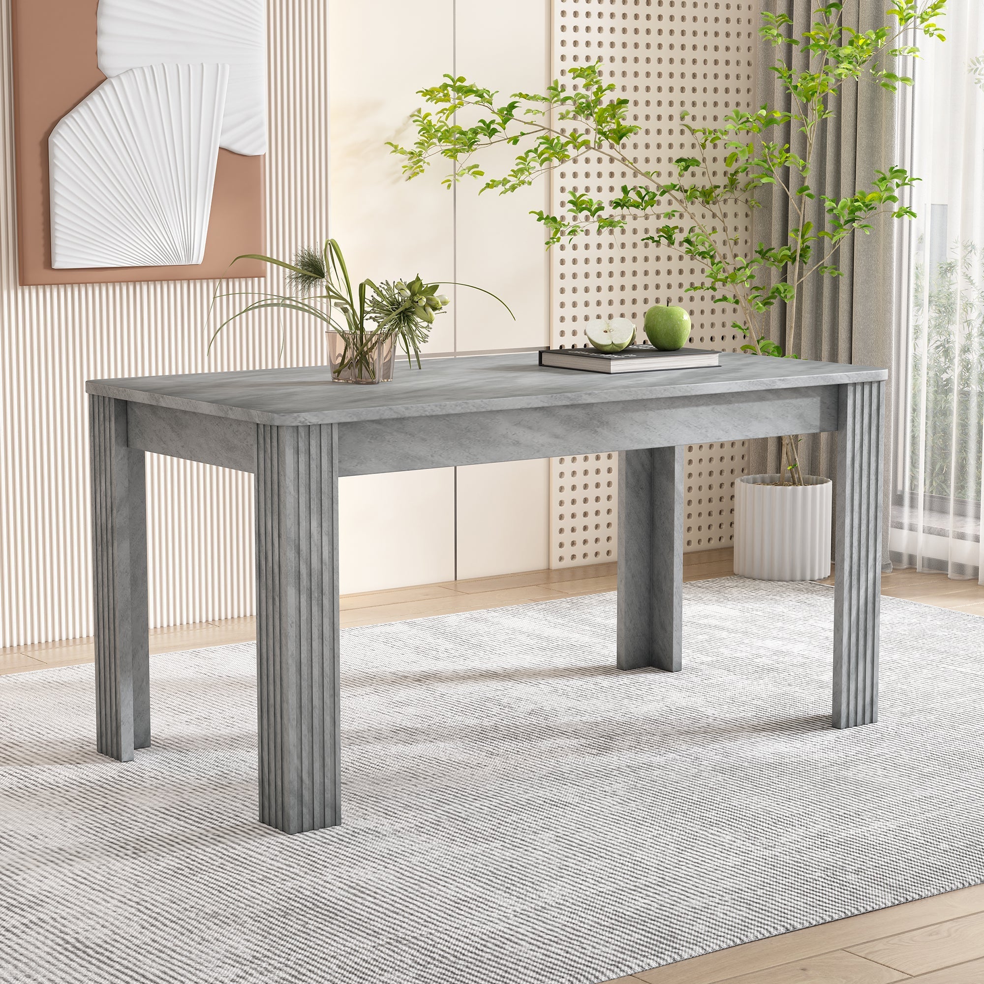 Dining Table Rectangular Sturdy Modern Oak - Concrete Look