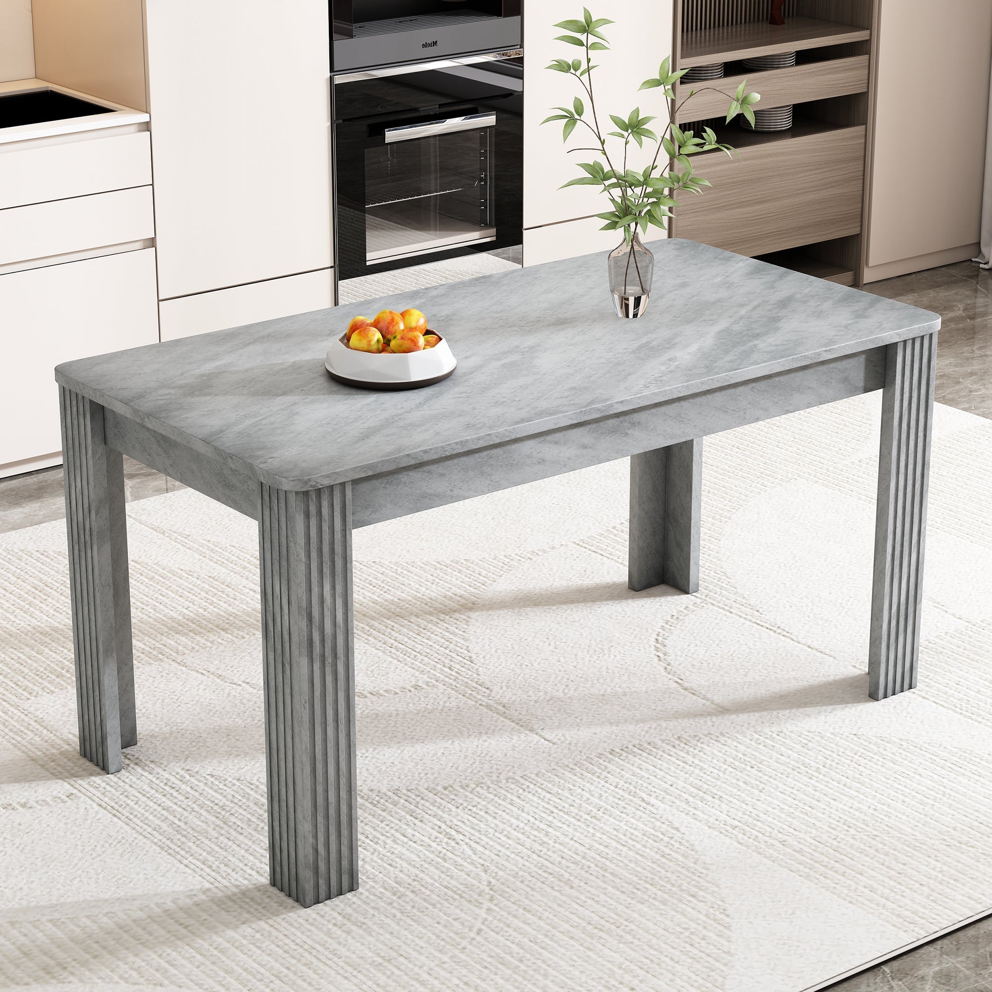 Dining Table Rectangular Sturdy Modern Oak - Concrete Look
