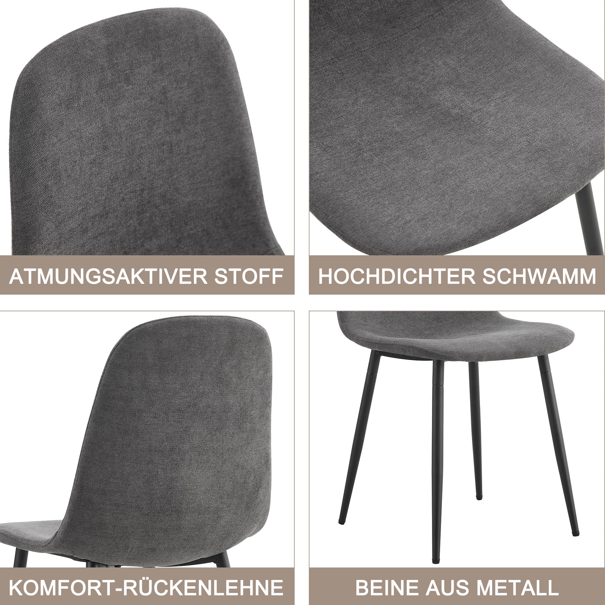 5-Piece Dining Set Modern Kitchen Table with 4 Chairs, Grey Linen & Gold