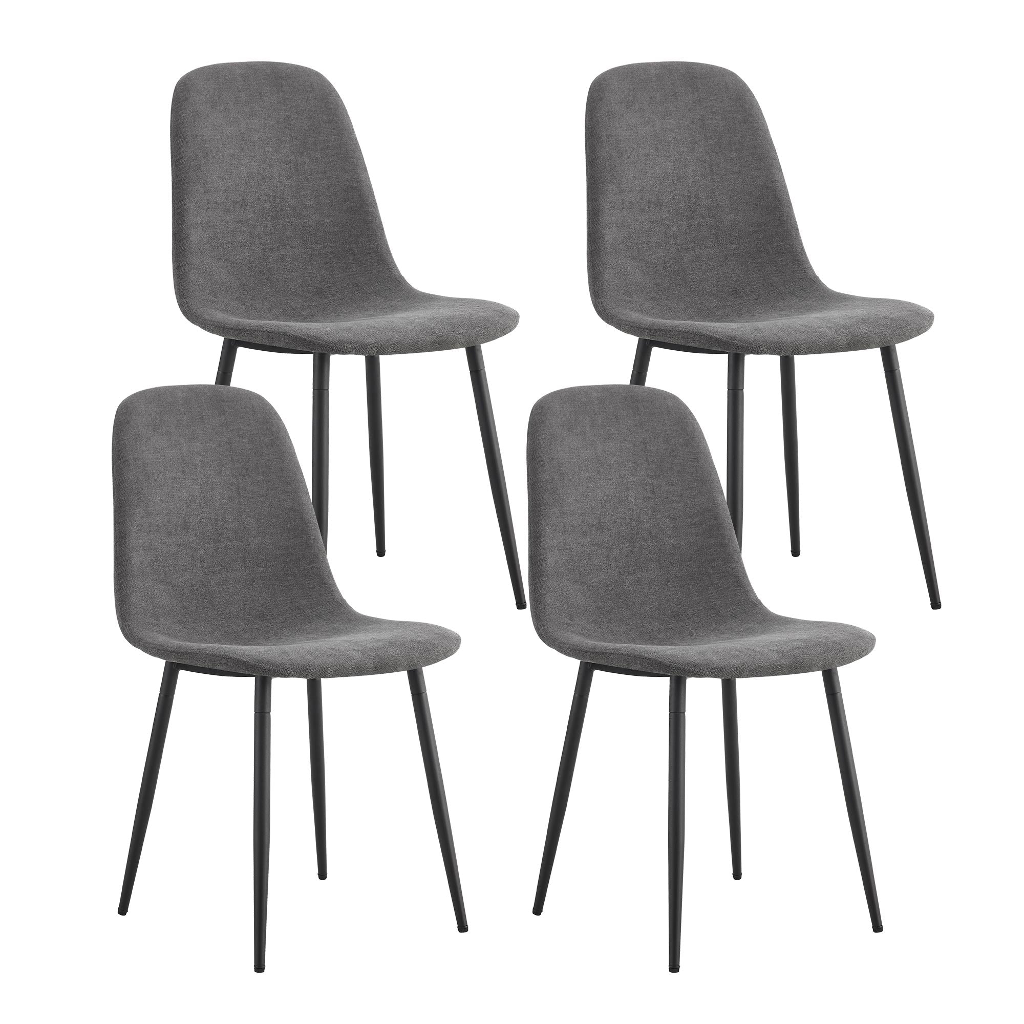 Dining Set (5-Piece), Table with 4 Modern Chairs, Metal Legs, Grey Linen