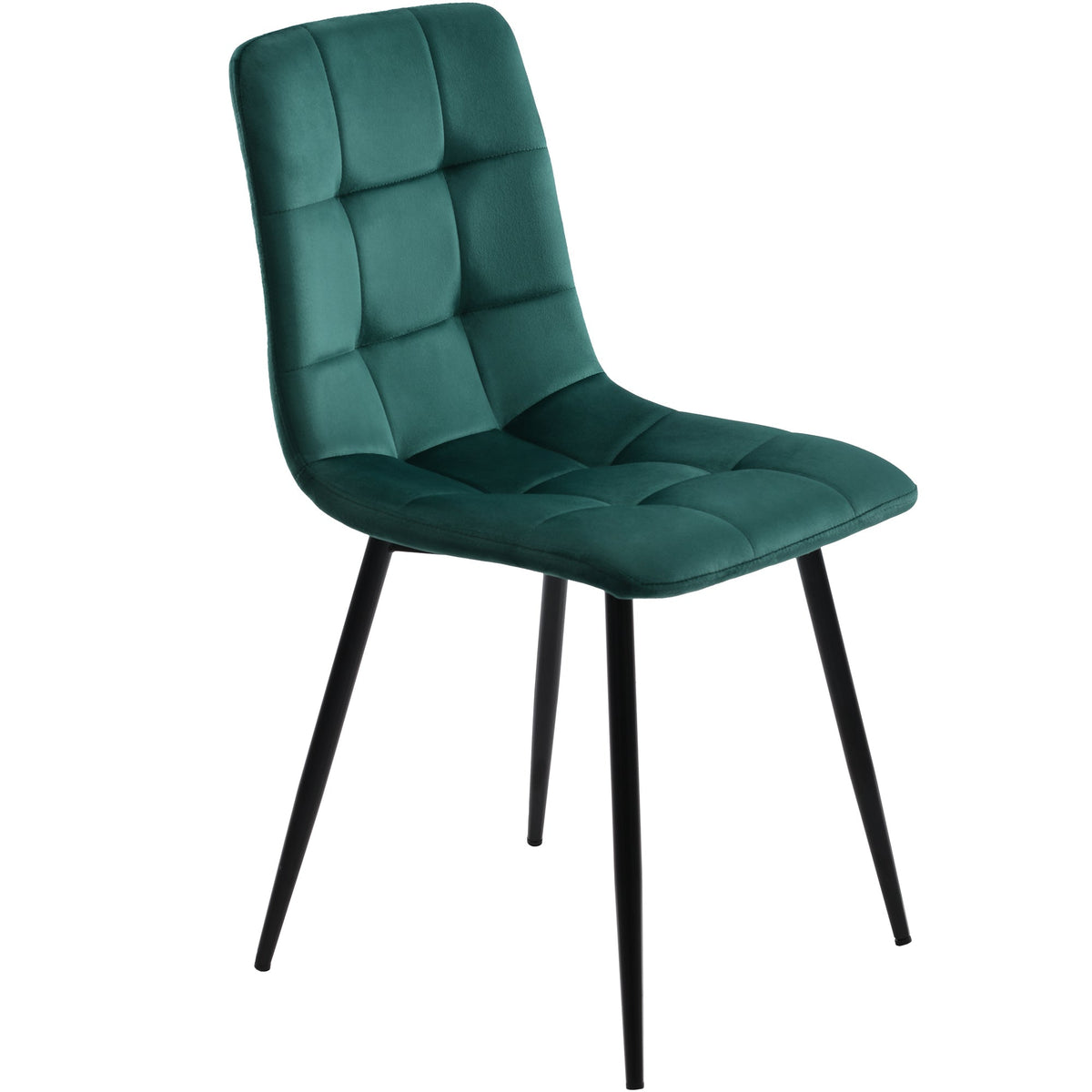 5-Piece Dining Set Modern 140x80cm Table Black Metal Legs - Grey MDF Dark Green Velvet