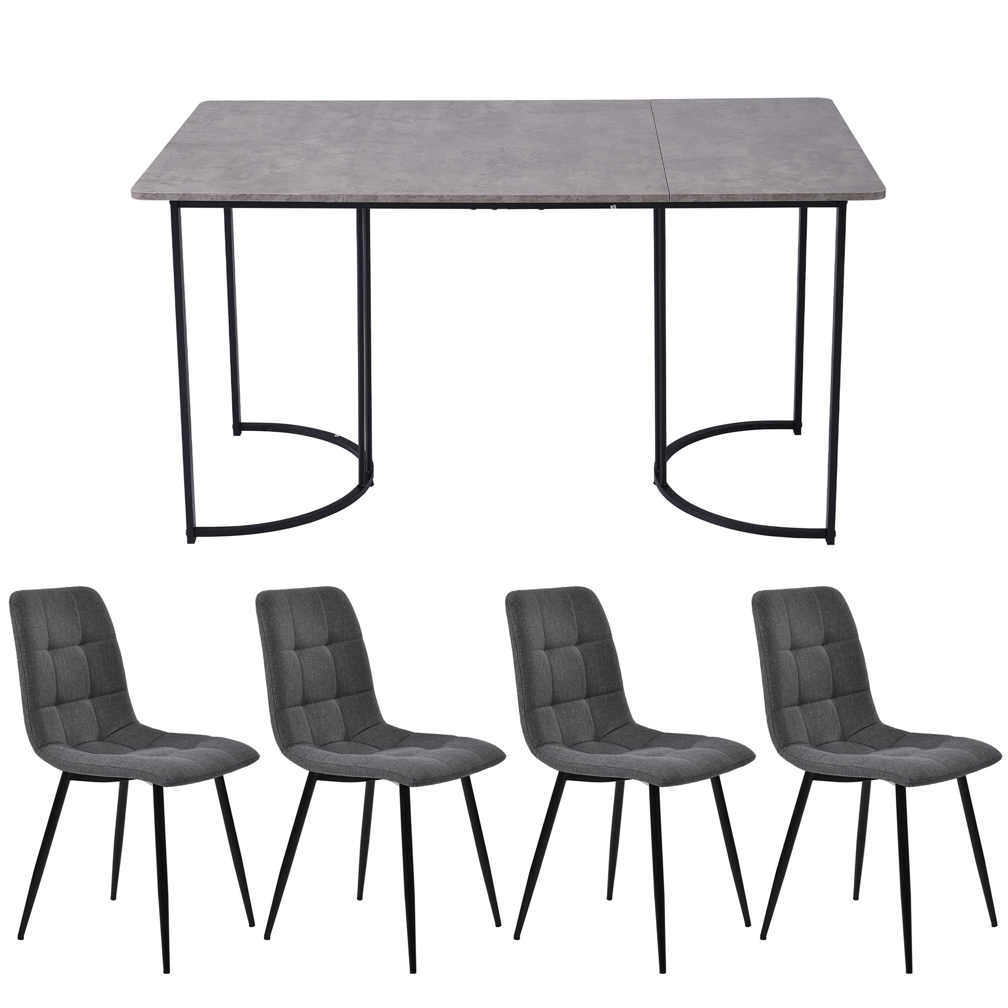 5-Piece Dining Set Modern 140x80cm Table & 4 Chairs Grey MDF Dark Grey Linen