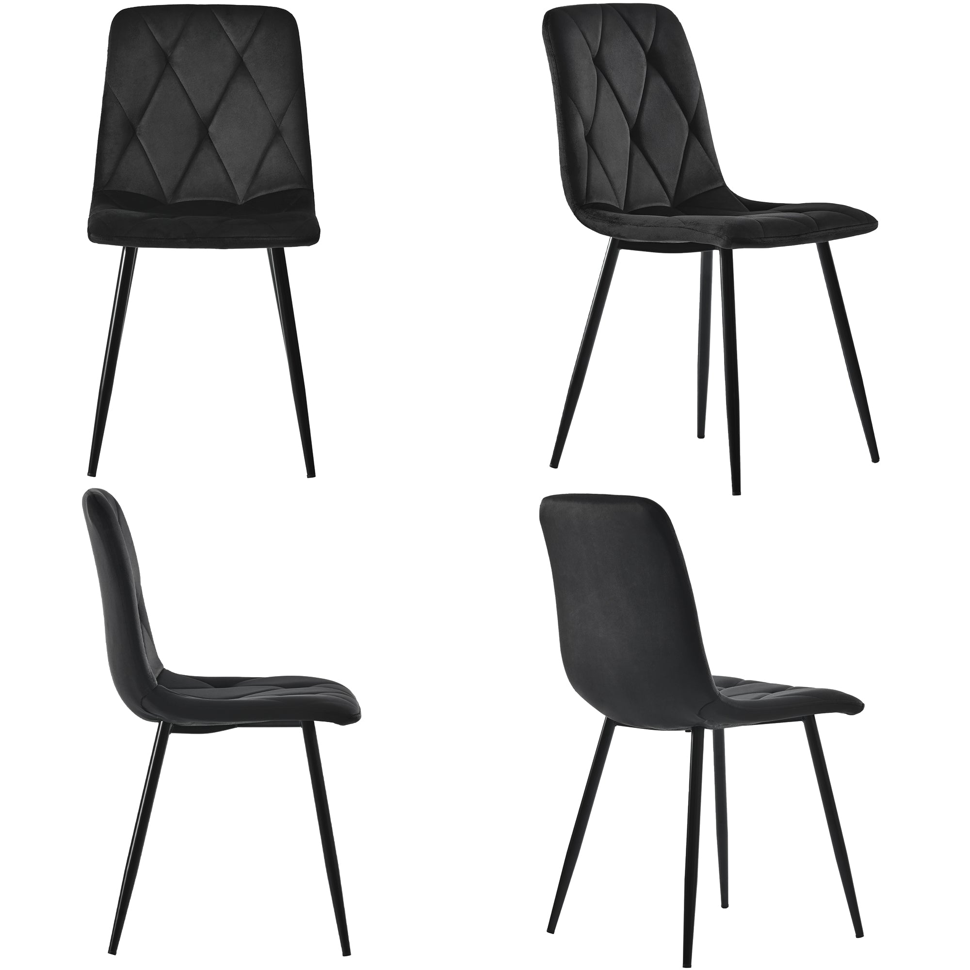 Dining Table and Chair Set 5-Piece Round Marble Table 4 Ergonomic Chairs Black Metal & Black Suede