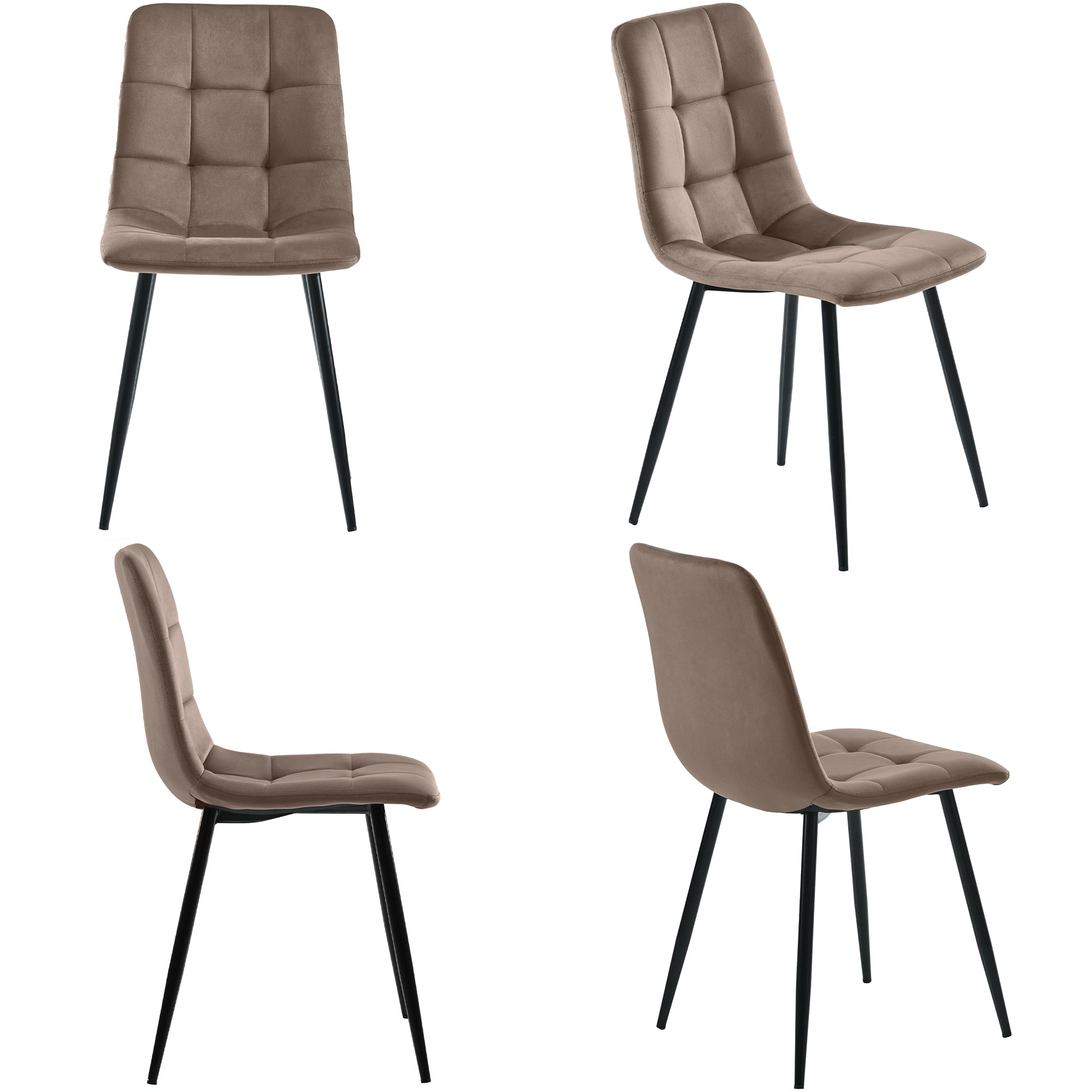 Dining Set 5-Piece 140x80cm Table & 4 Chairs Black Metal Grey MDF, Brown Velvet